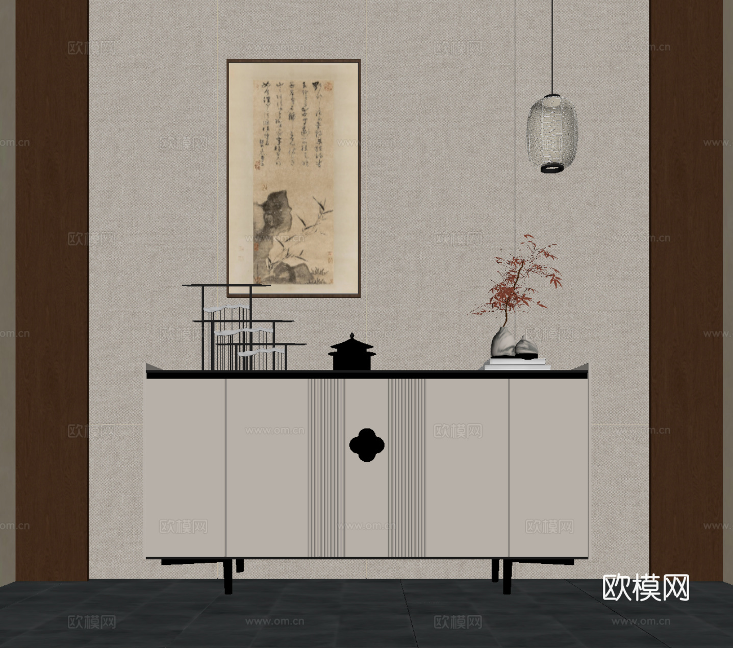 新中式玄关柜 端景柜su模型