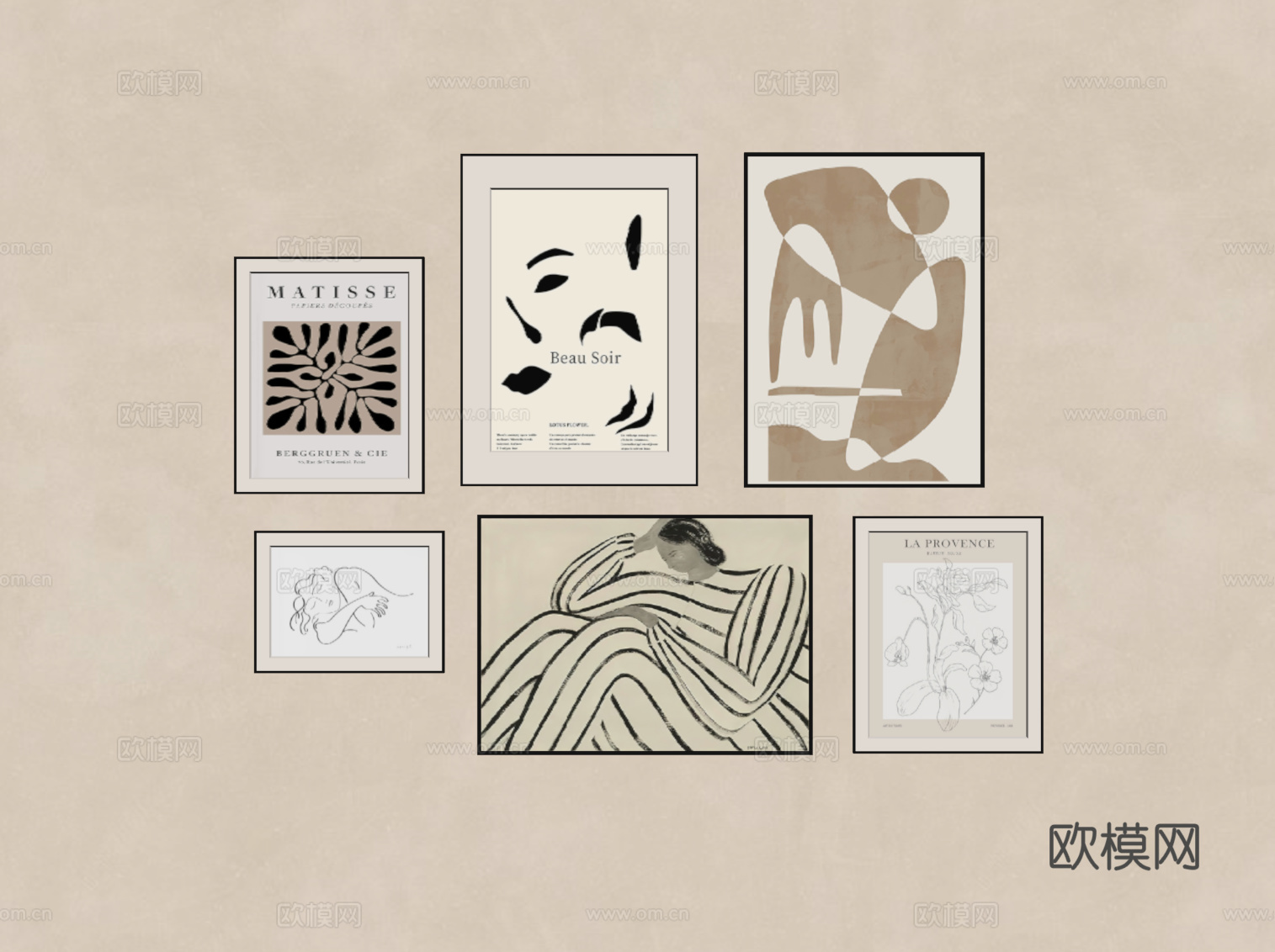 现代简约挂画 装饰画组合su模型