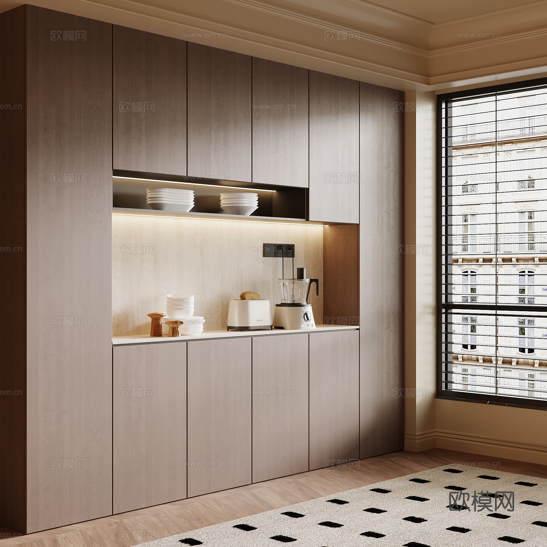 现代中古风餐边柜 橱柜su模型