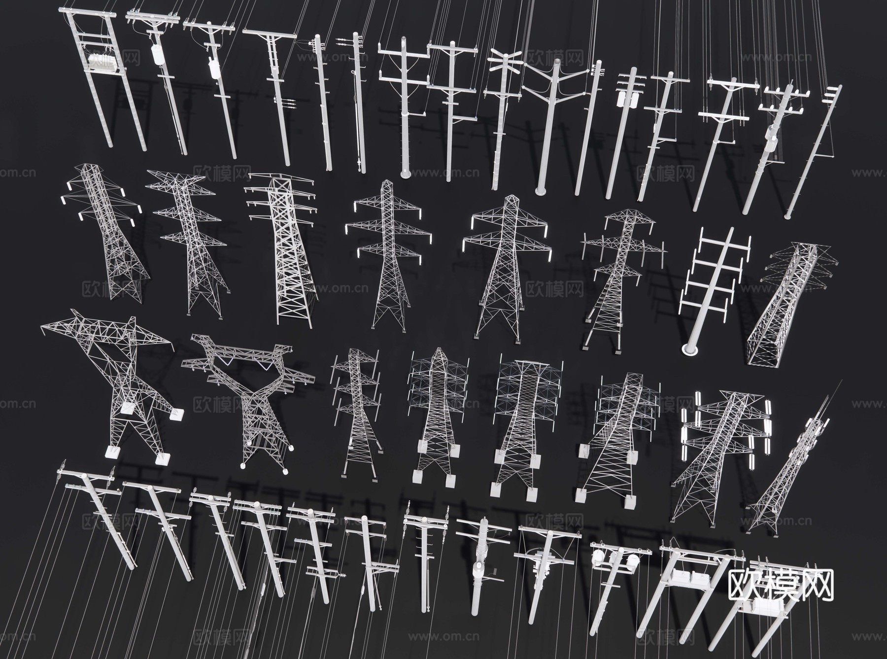 电线杆 高压电塔 电缆杆 高压线 信号塔 输电设备su模型