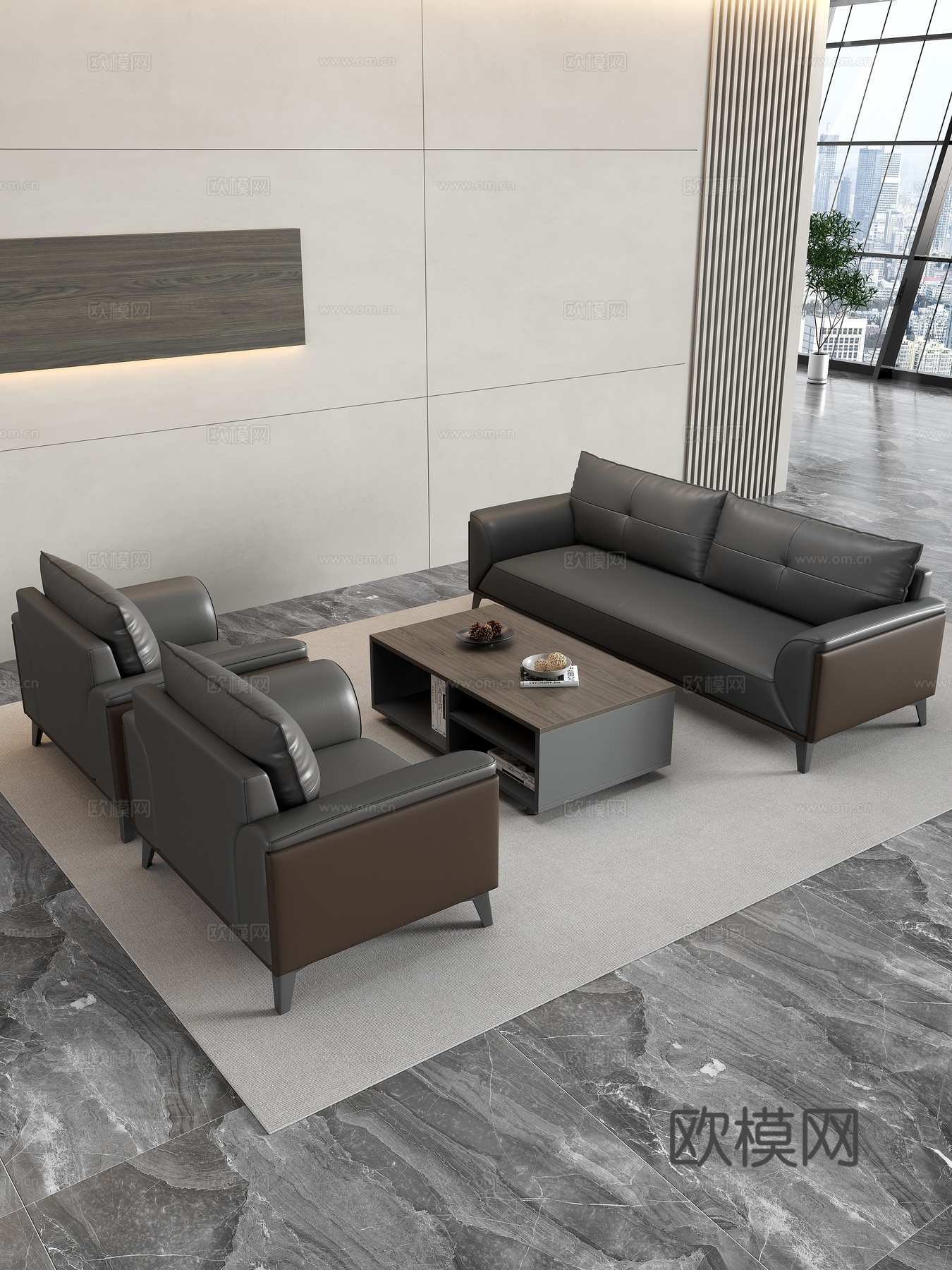 现代办公沙发茶几组合 办公沙发 办公组合沙发 接待沙发3d模型下载