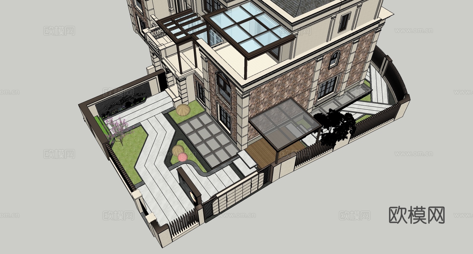 现代庭院花园su模型