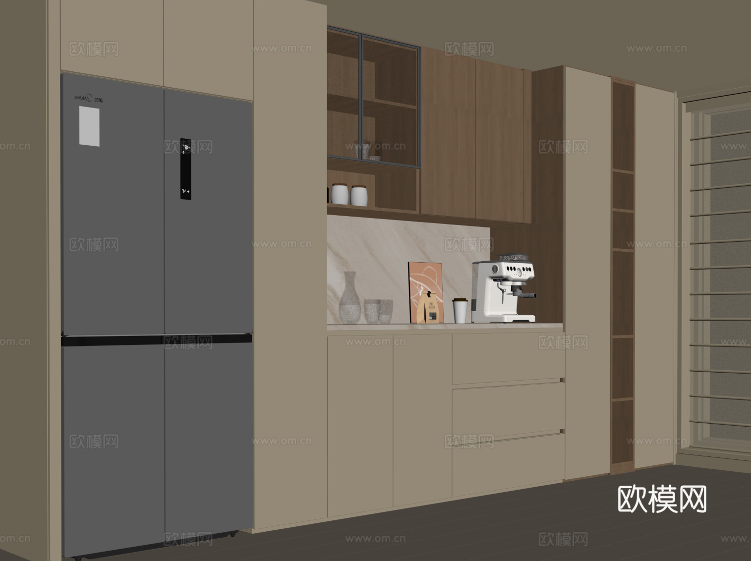 现代中古风餐边柜 橱柜 酒柜su模型