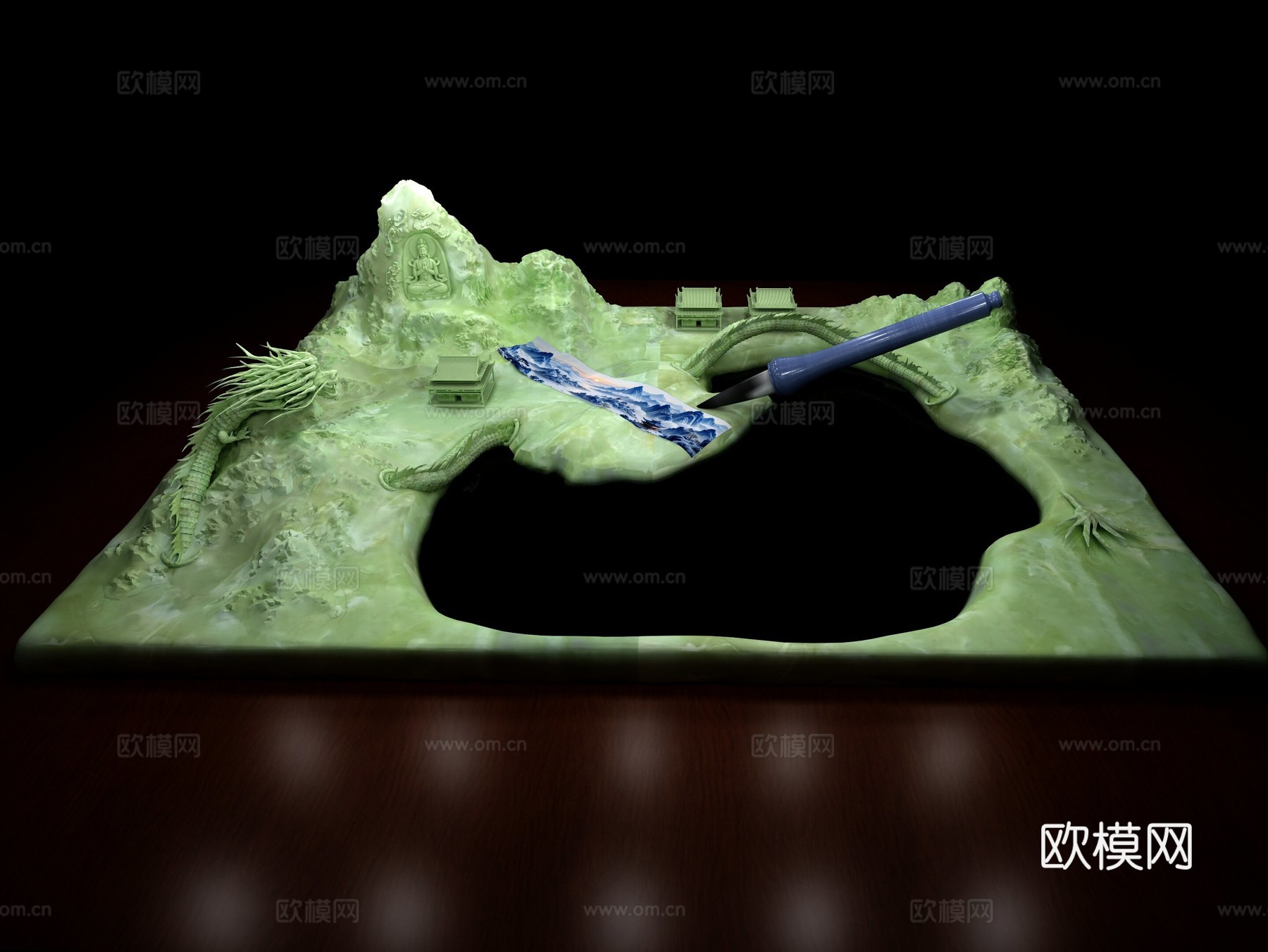 砚台 龙 山 石 文房四宝 佛su模型