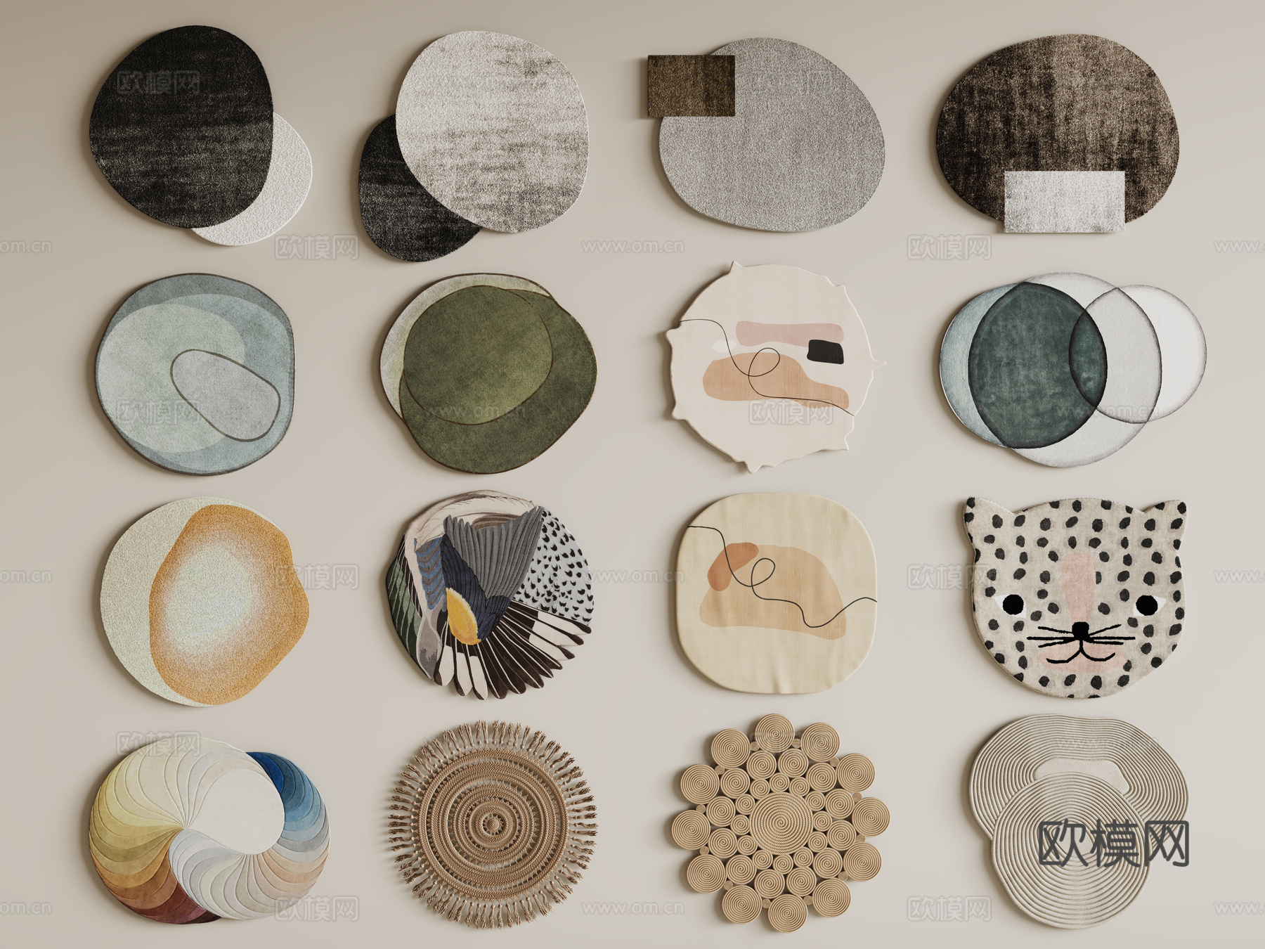 现代圆形地毯 异形地毯 毛绒地毯 布艺地毯 儿童地毯su模型