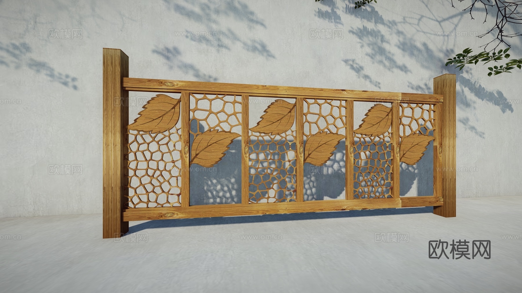 现代自然木质栏杆生态植物树叶围栏树枝原木镂空树叶护栏su模型