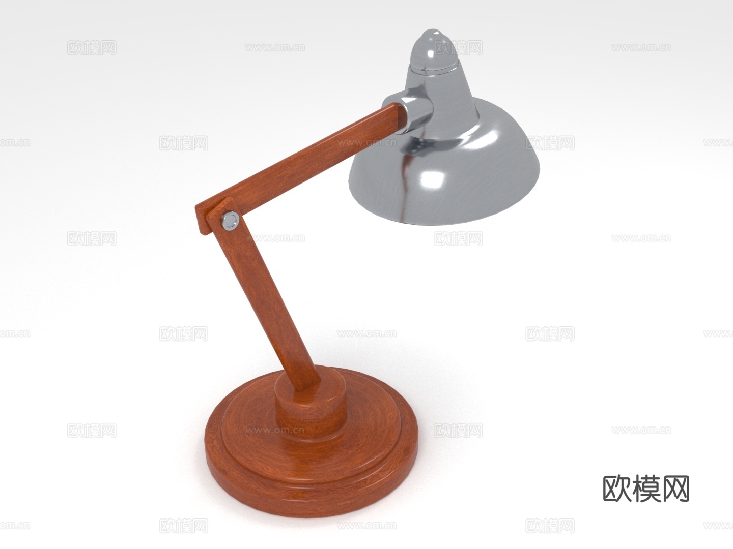 台灯 木质底座 金属灯罩 可调节支架 书桌灯3d模型下载（渲染图1）