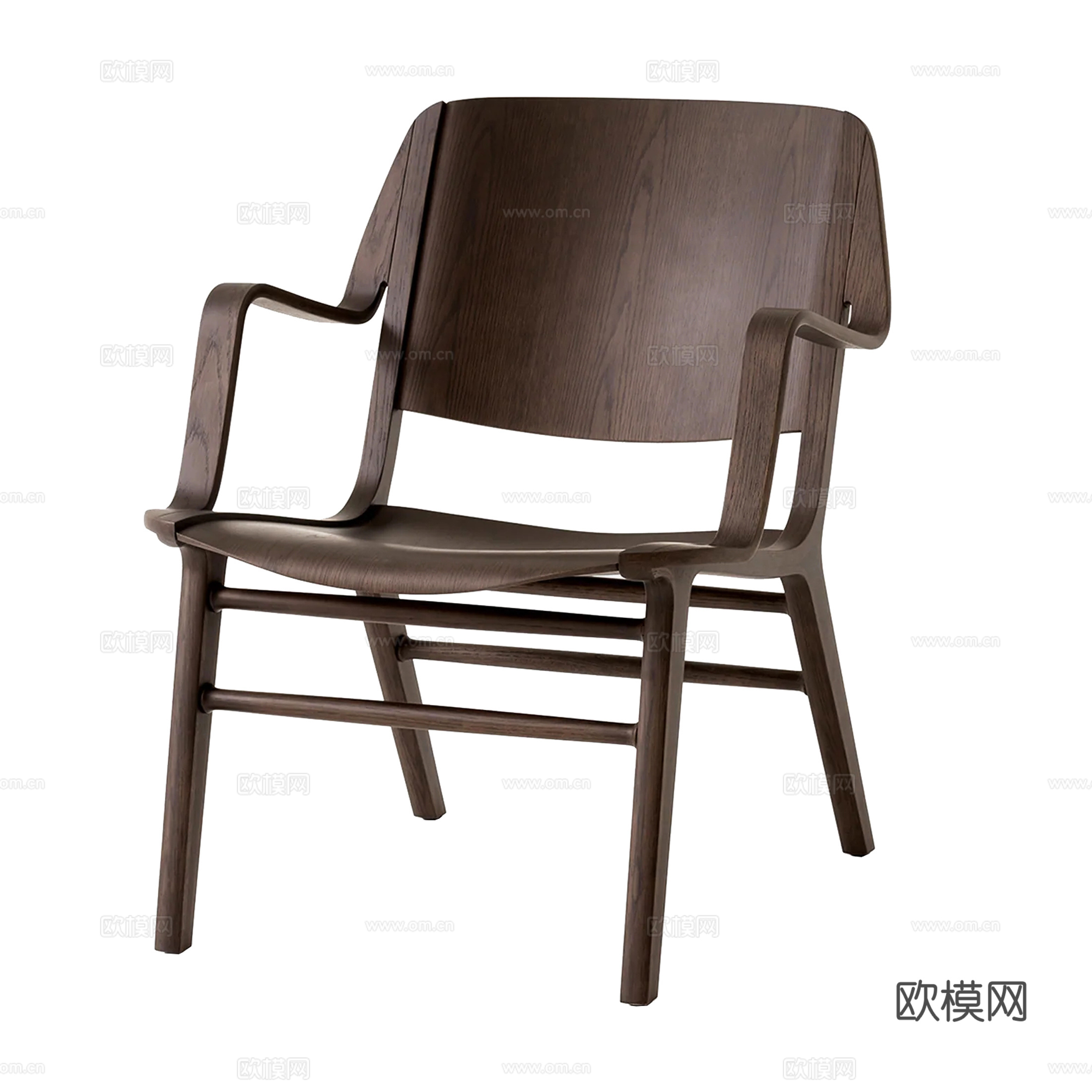 中古风木质单椅 休闲椅 扶手椅su模型