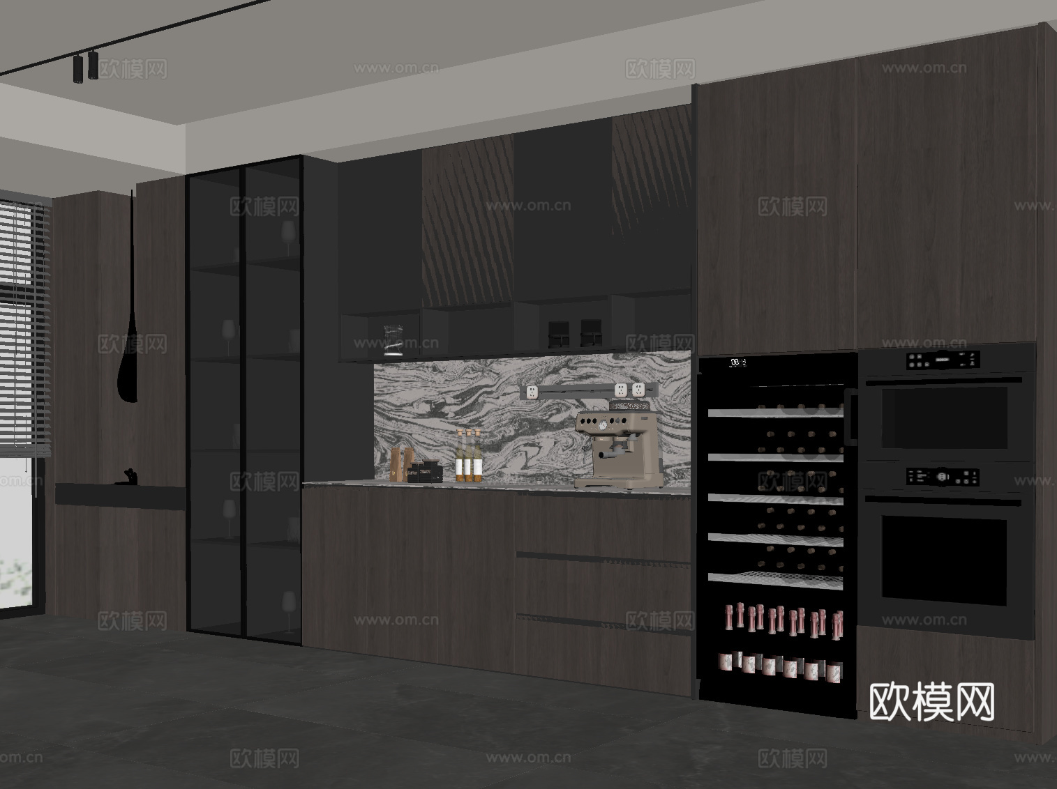 现代意式酒柜 餐边柜 橱柜su模型
