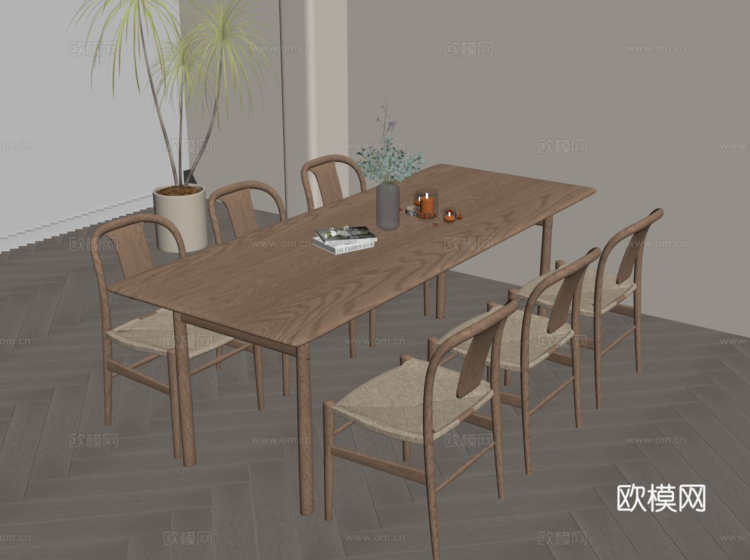 侘寂风餐桌椅su模型