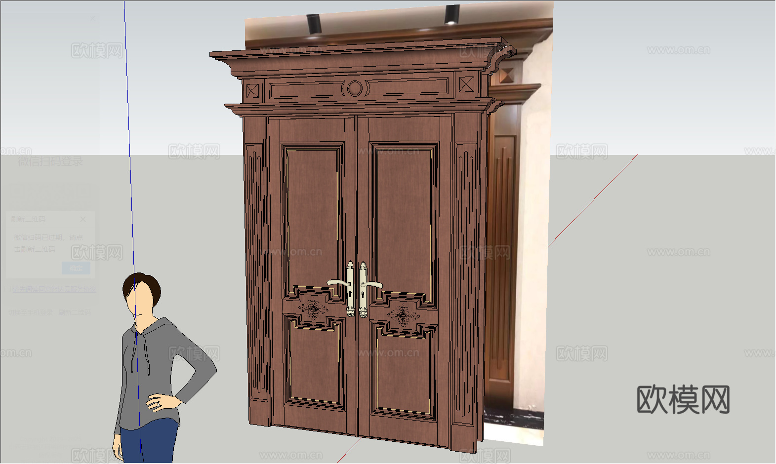 新中式双开大门su模型