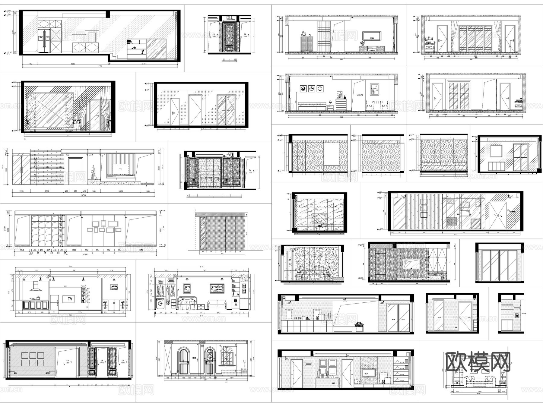 2026年最新超全家装客厅餐厅卧室厨房立面图CAD施工图cad施工图