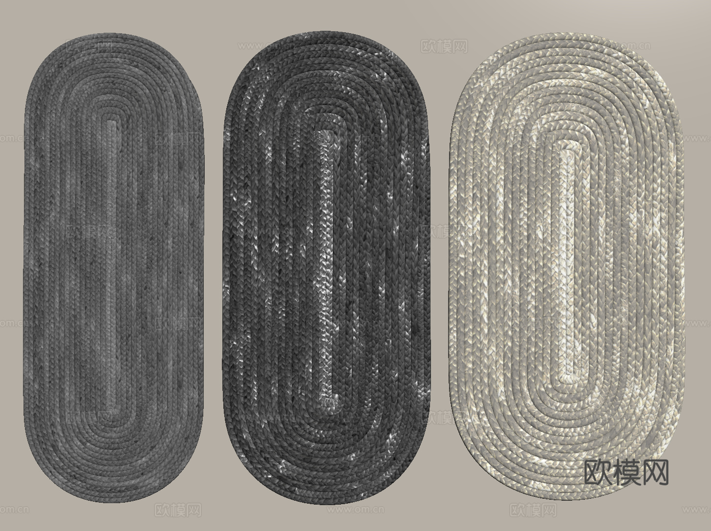 现代圆形地毯 椭圆地毯 麻绳地毯 藤编地毯su模型