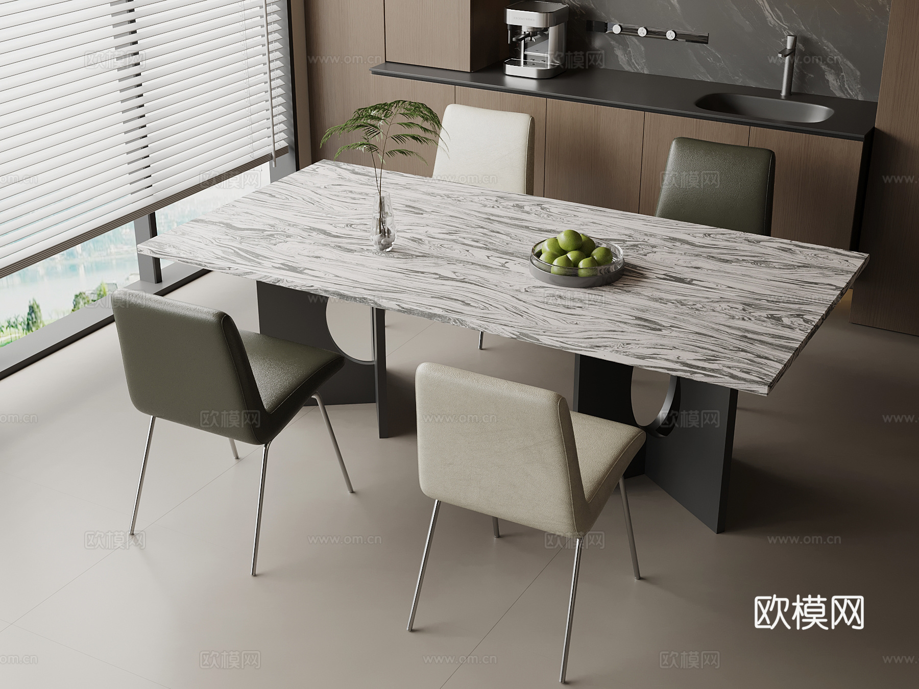 现代意式餐桌椅su模型