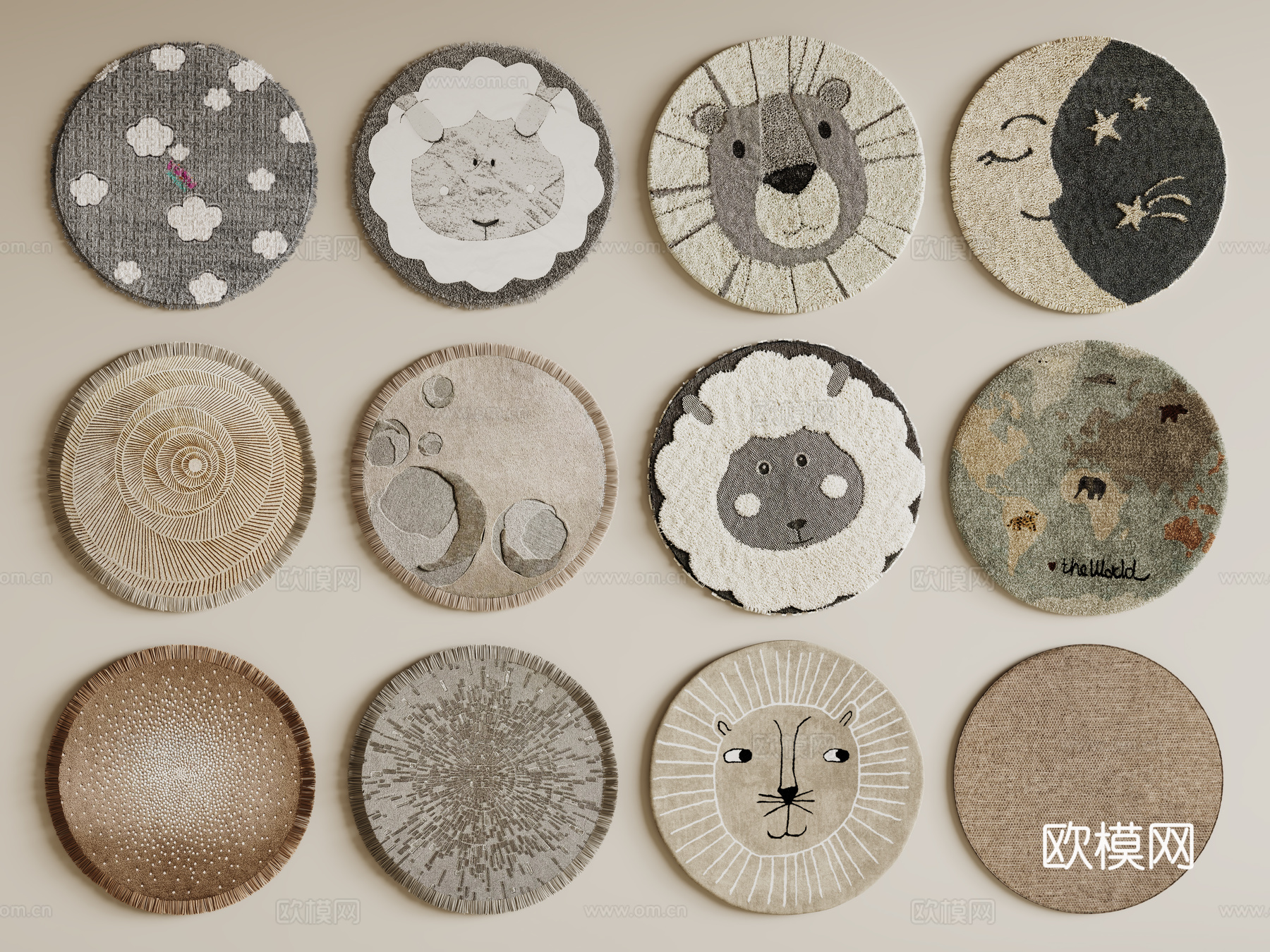 现代圆形地毯 毛绒地毯 布艺地毯 客厅地毯 儿童地毯su模型