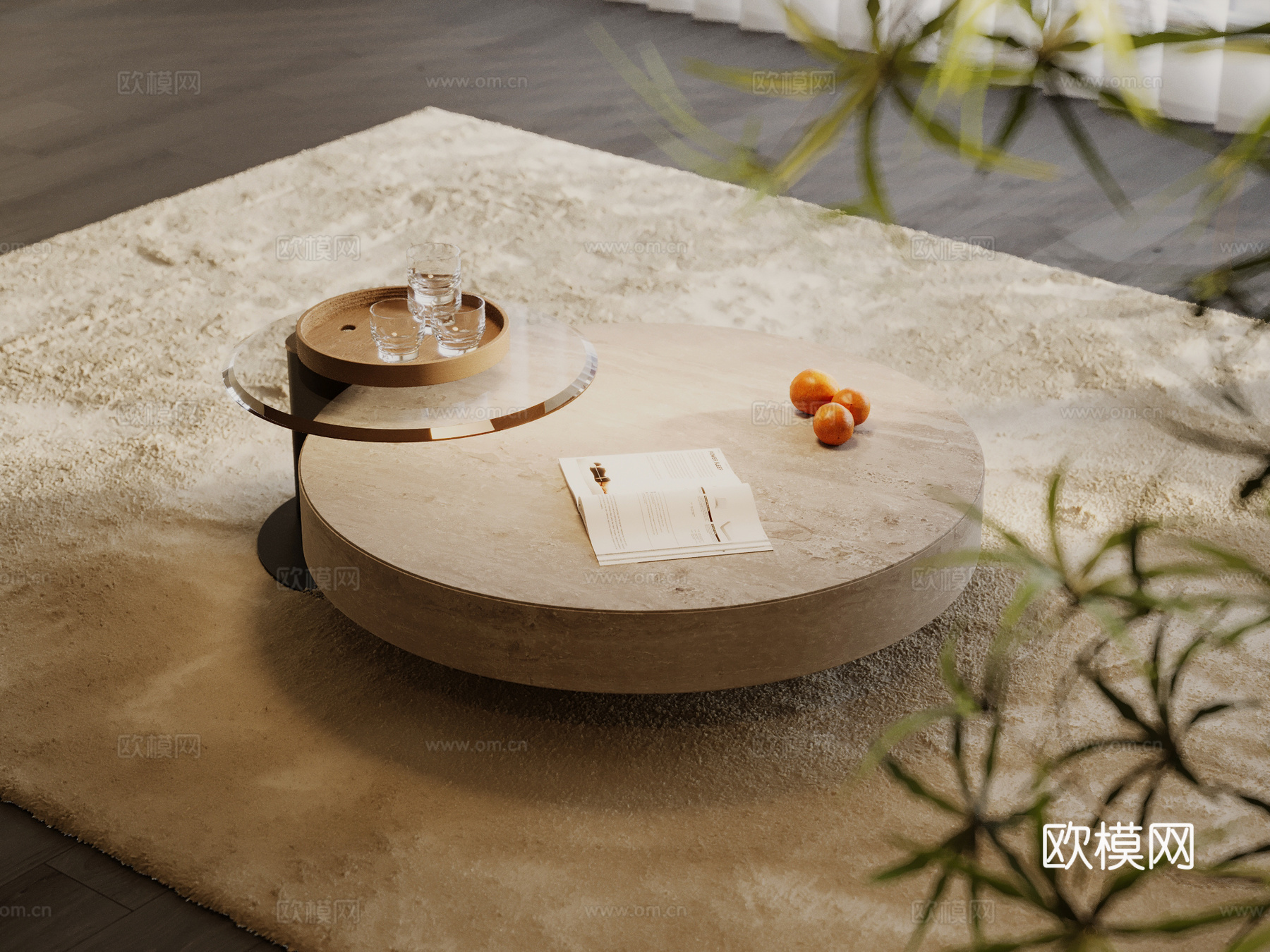 现代简约茶几 子母几3d模型下载