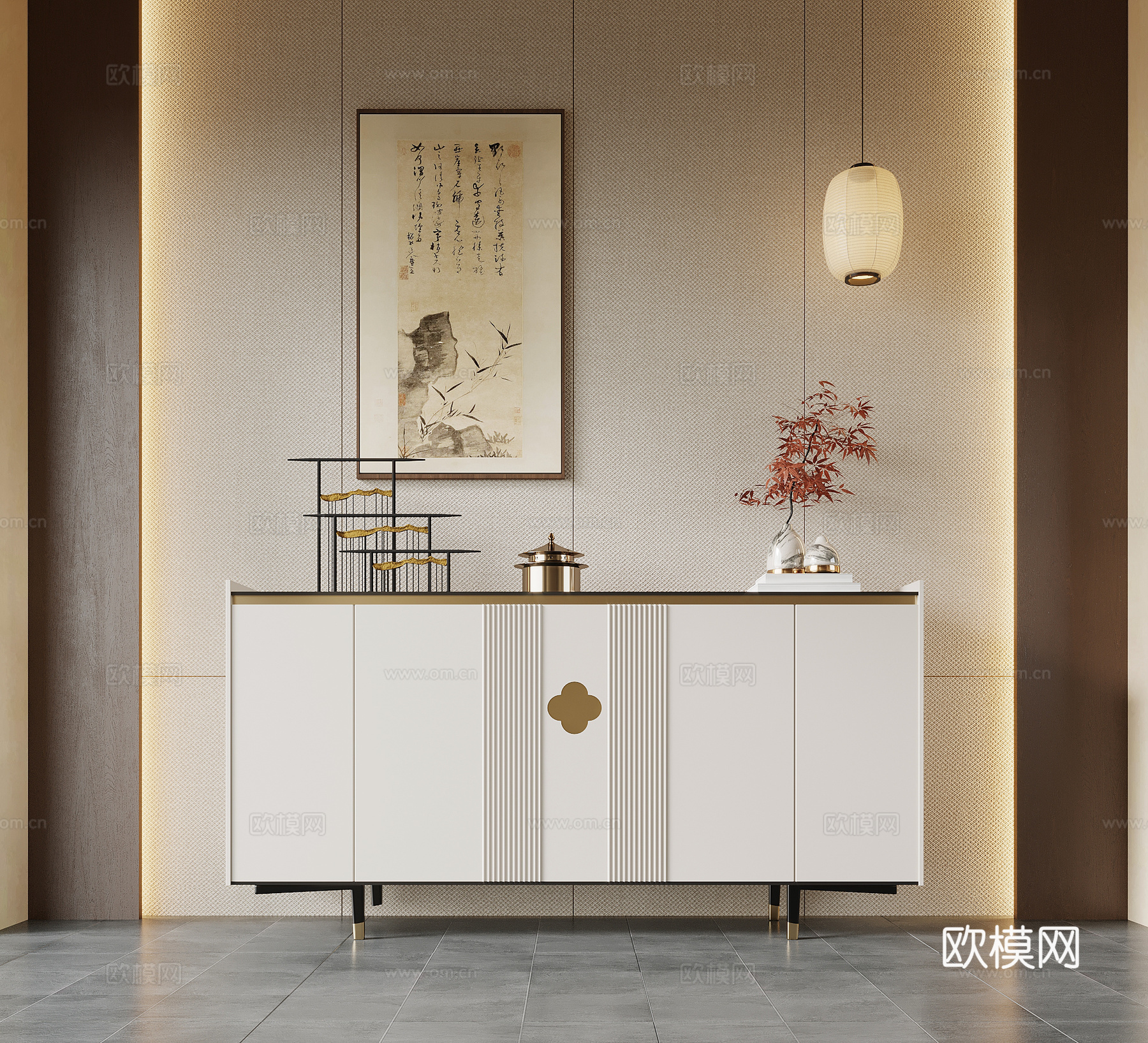 新中式玄关柜 端景柜su模型
