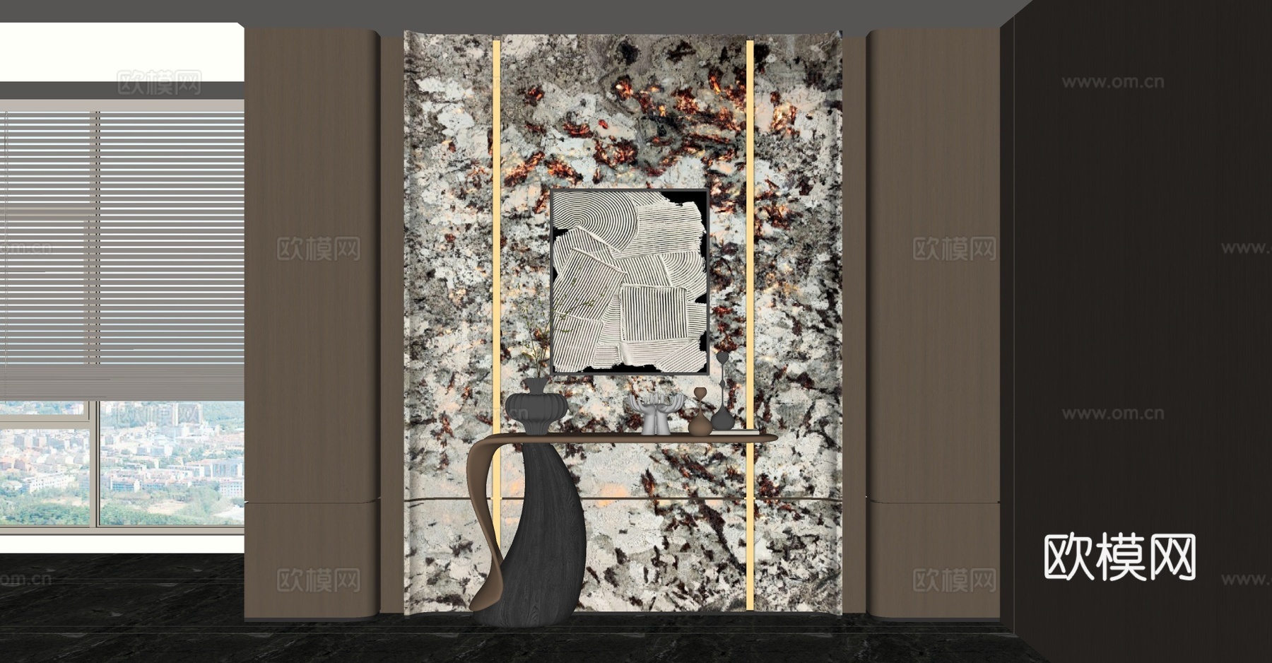 现代意式玄关 门厅 过道玄关 端景 别墅玄关 轻奢端景台su模型