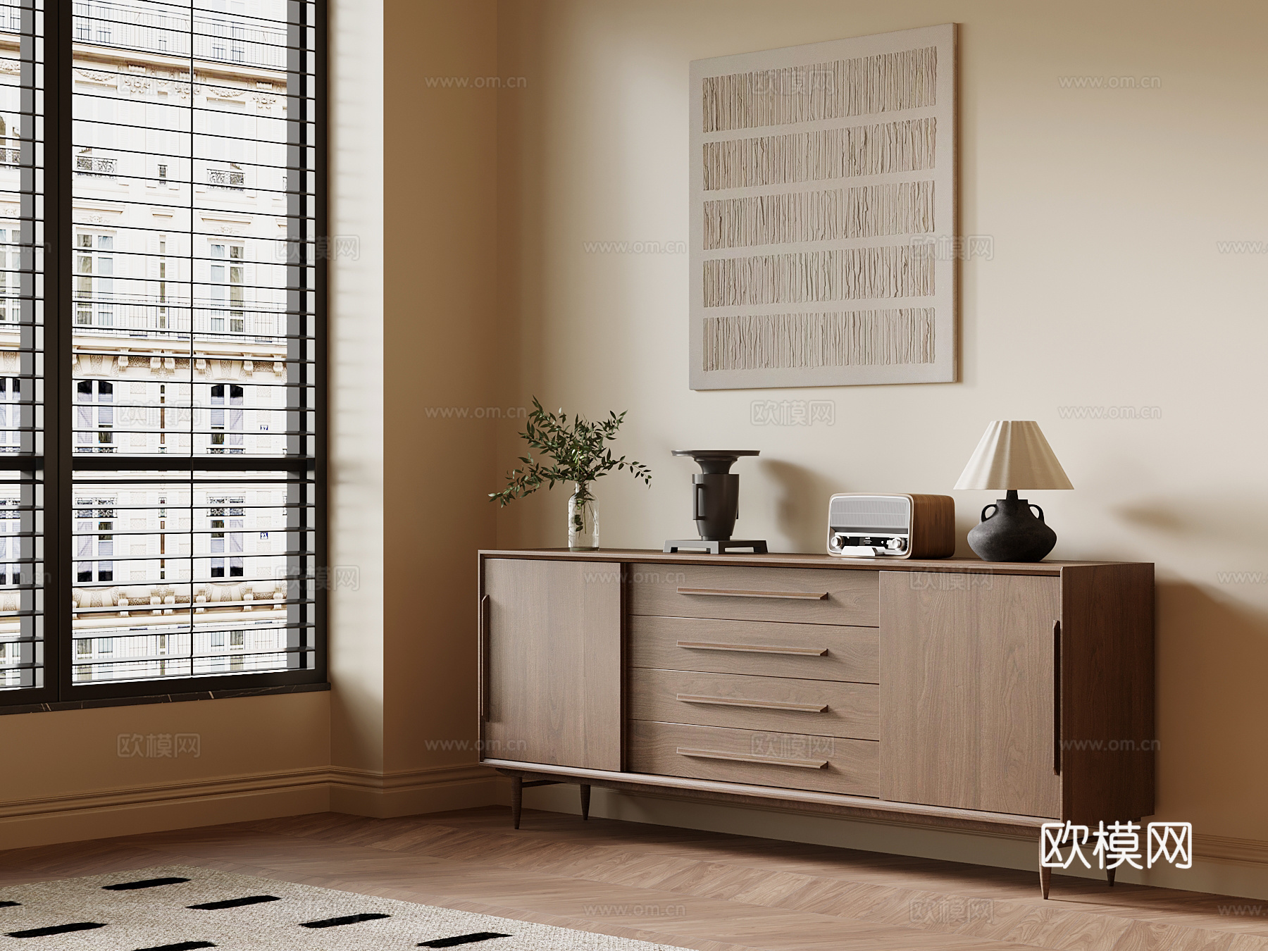 中古风玄关柜 端景柜su模型