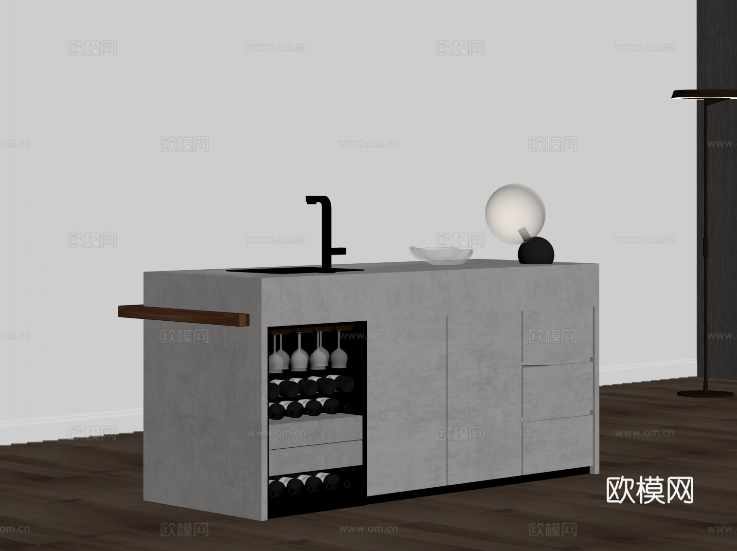 现代简约吧台 岛台 水吧台su模型