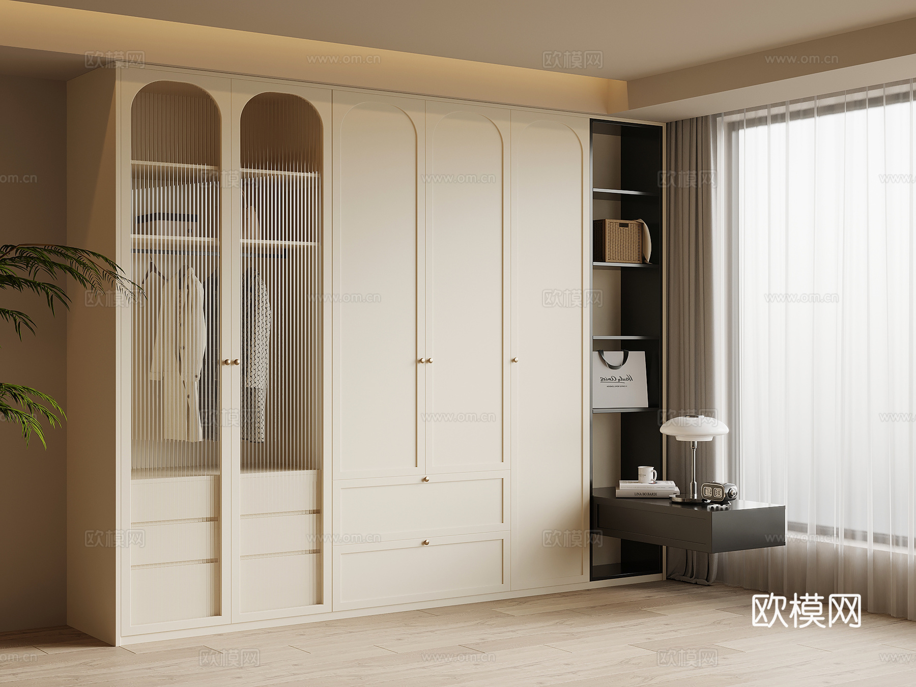 法式奶油风衣柜su模型