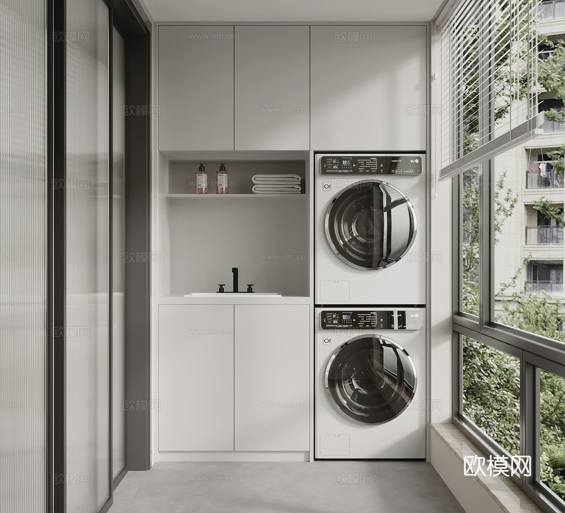 现代阳台柜 洗衣机柜su模型
