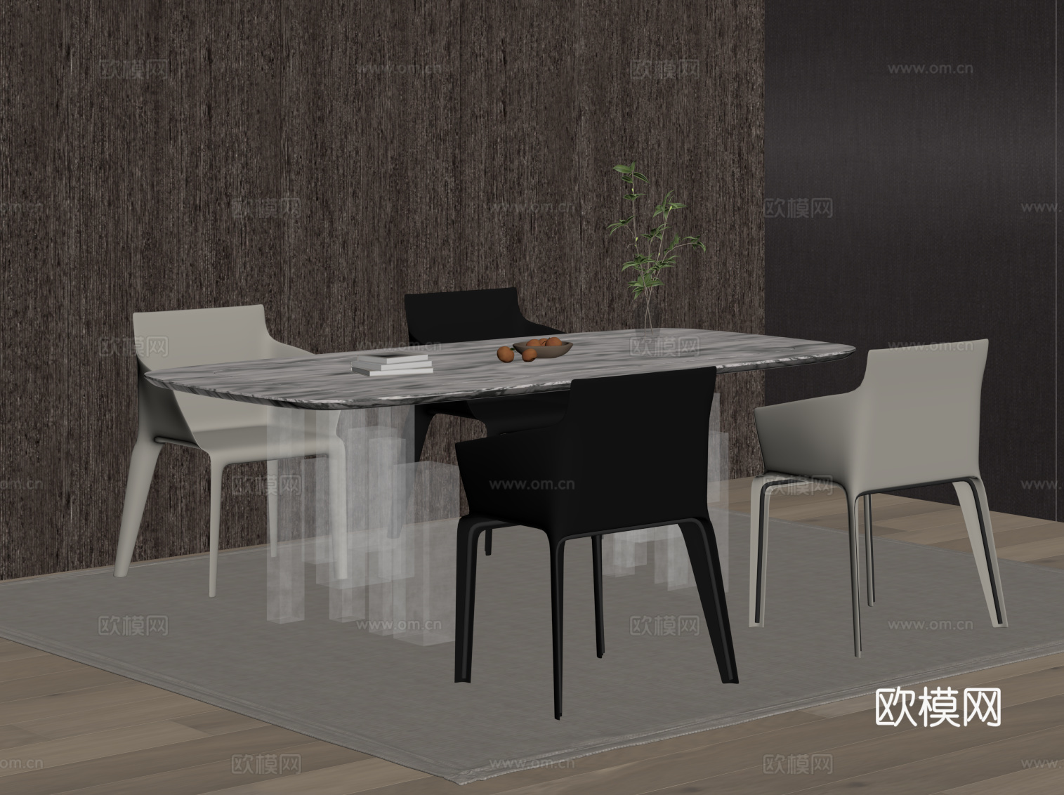 现代意式餐桌椅su模型