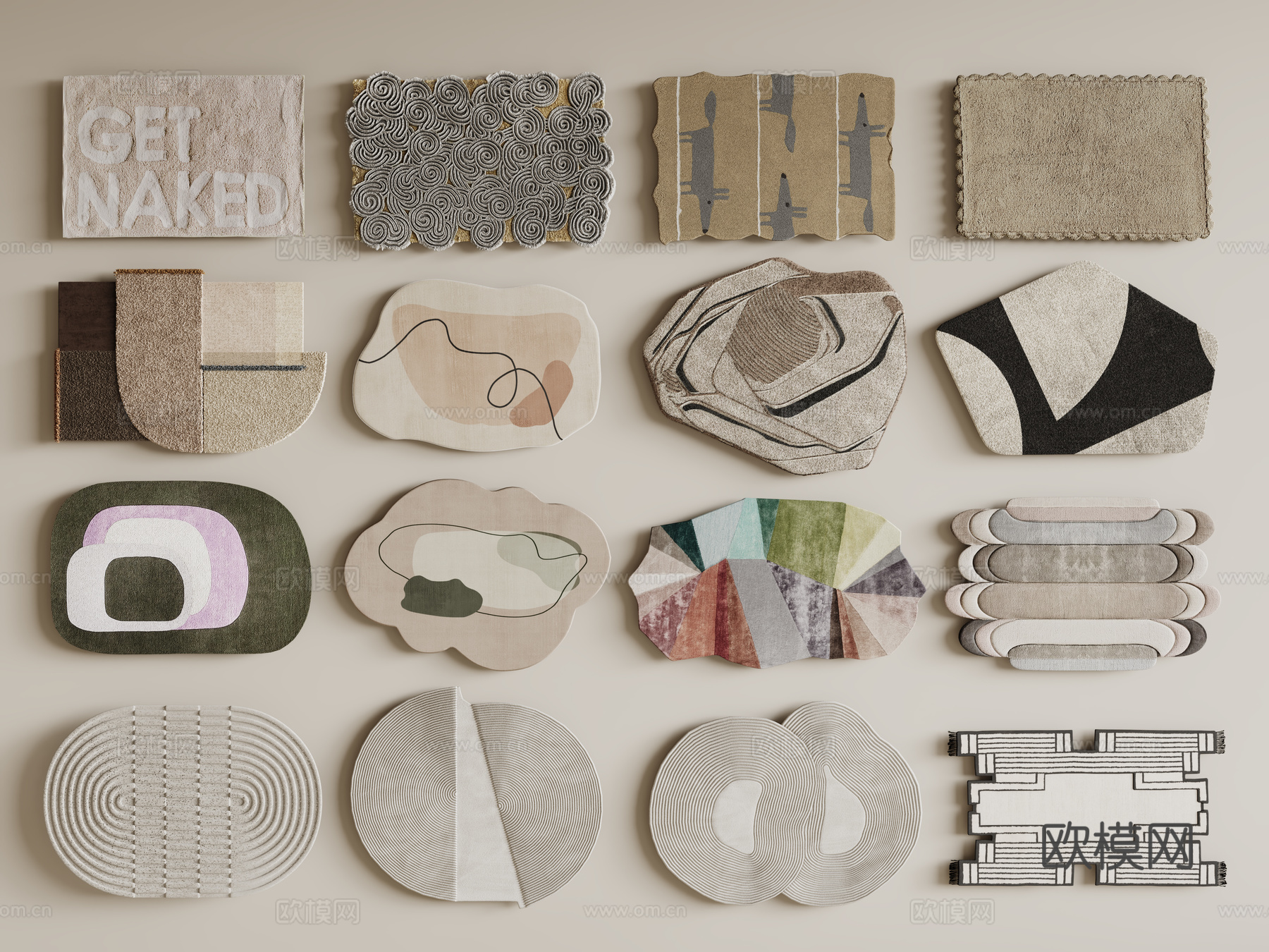 现代圆形地毯 异形地毯 毛绒地毯 布艺地毯 儿童地毯su模型