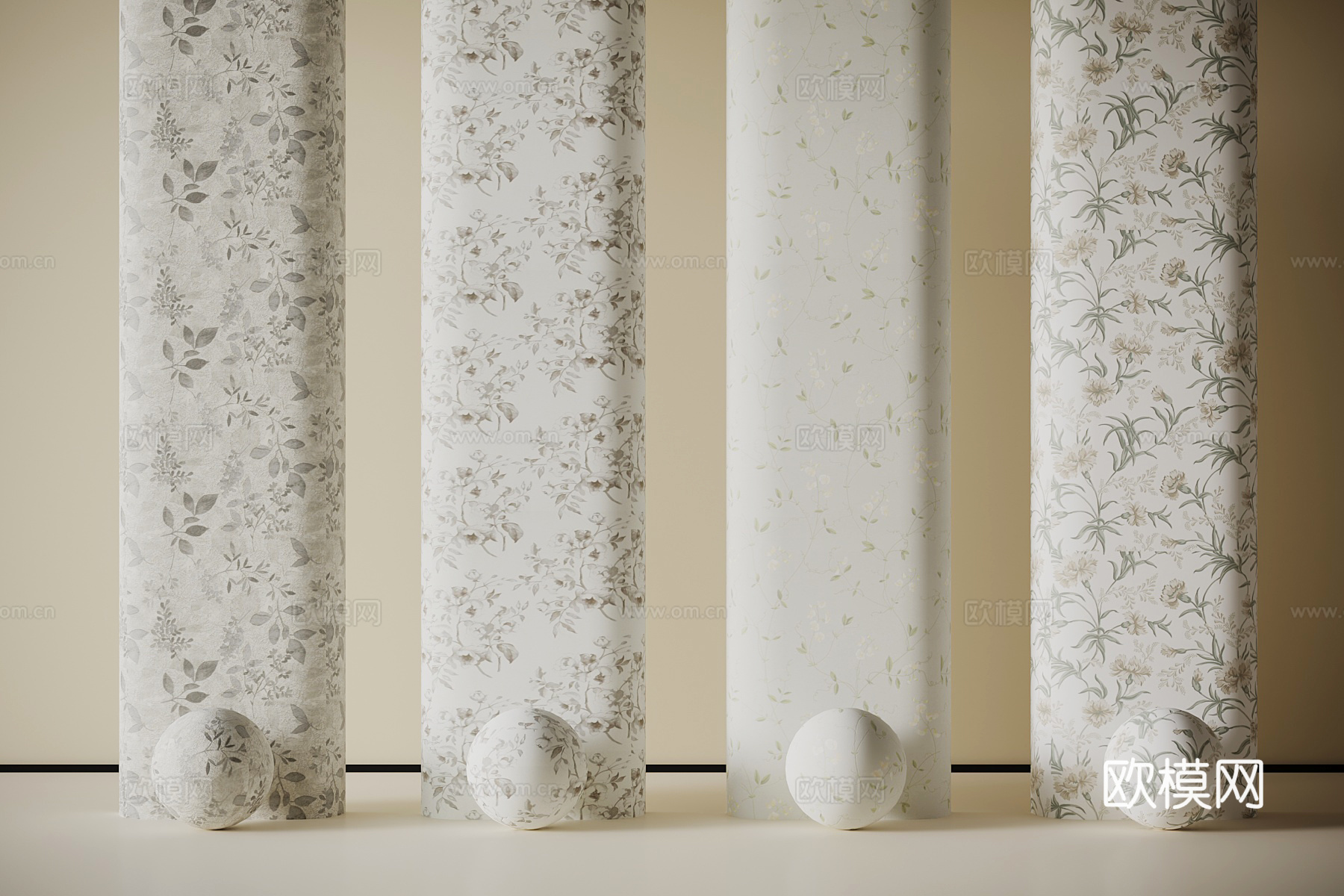 现代花卉背景墙 护墙板su模型