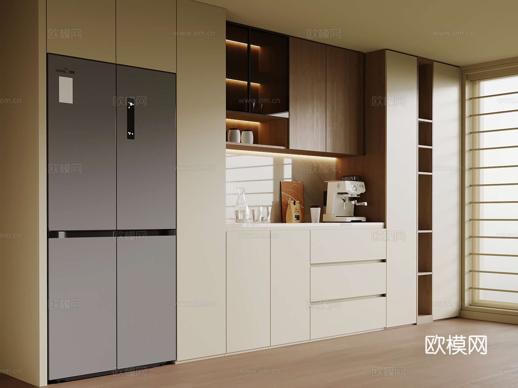 现代中古风餐边柜 橱柜 酒柜su模型