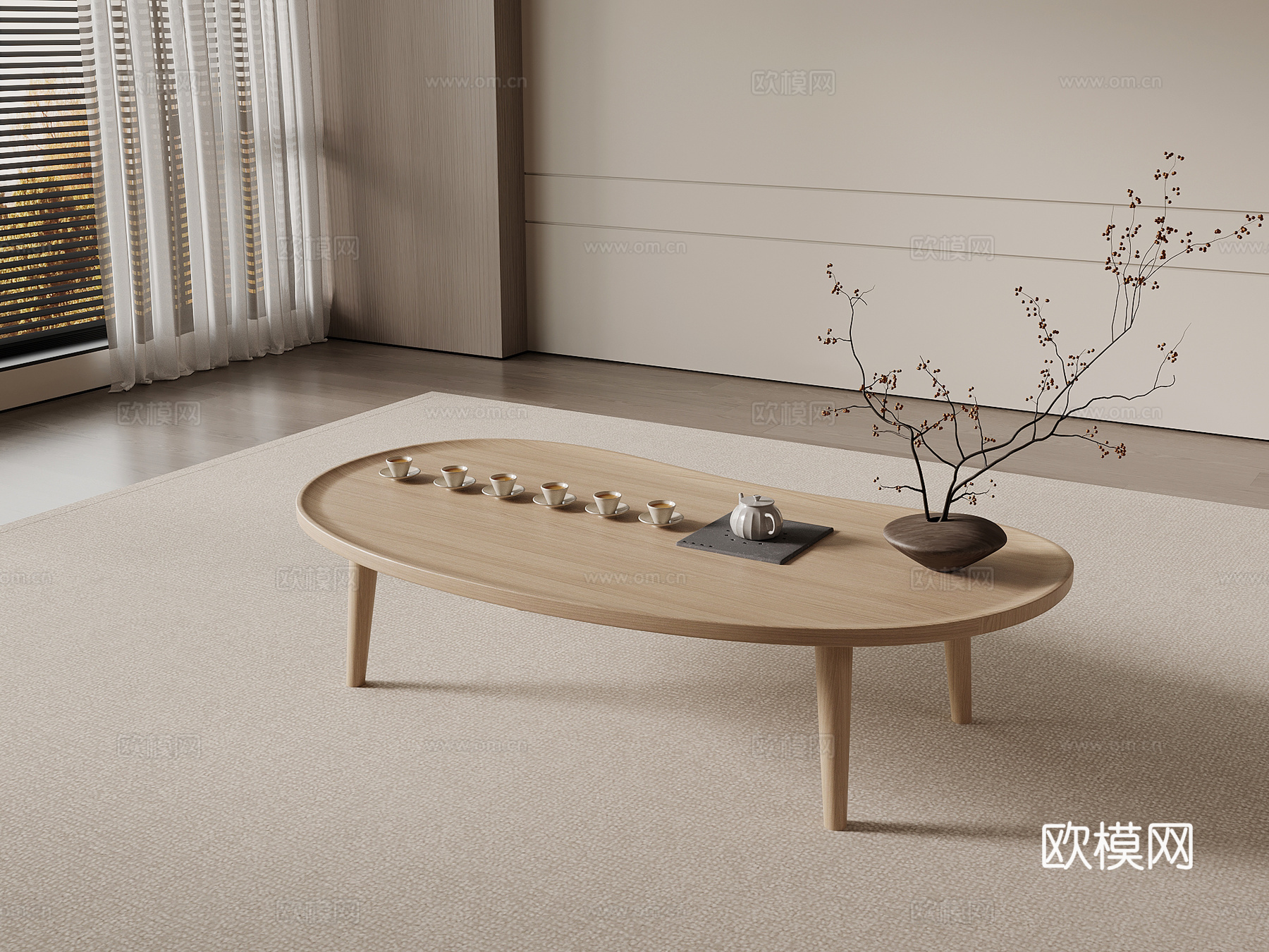 现代茶几 异形茶几 实木茶几su模型