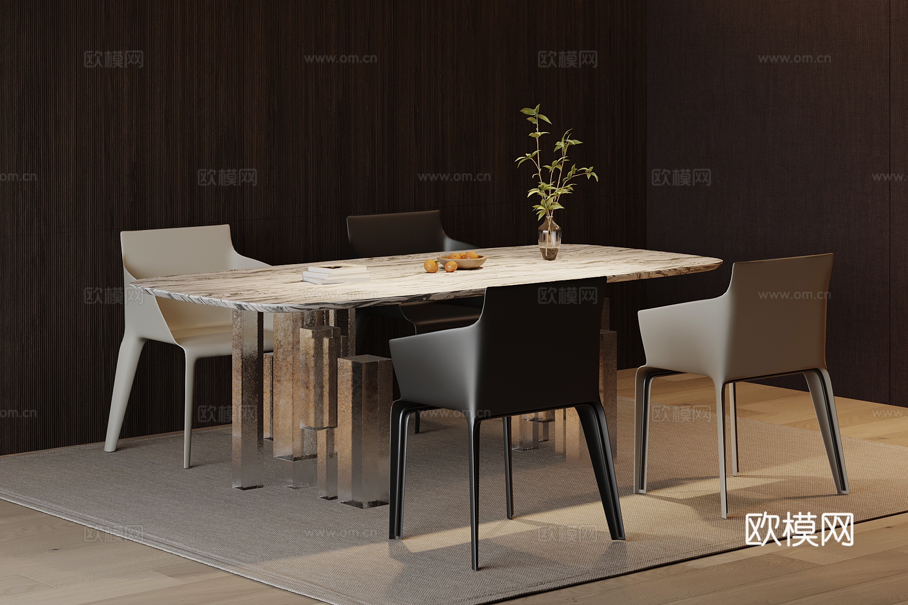 现代意式餐桌椅su模型