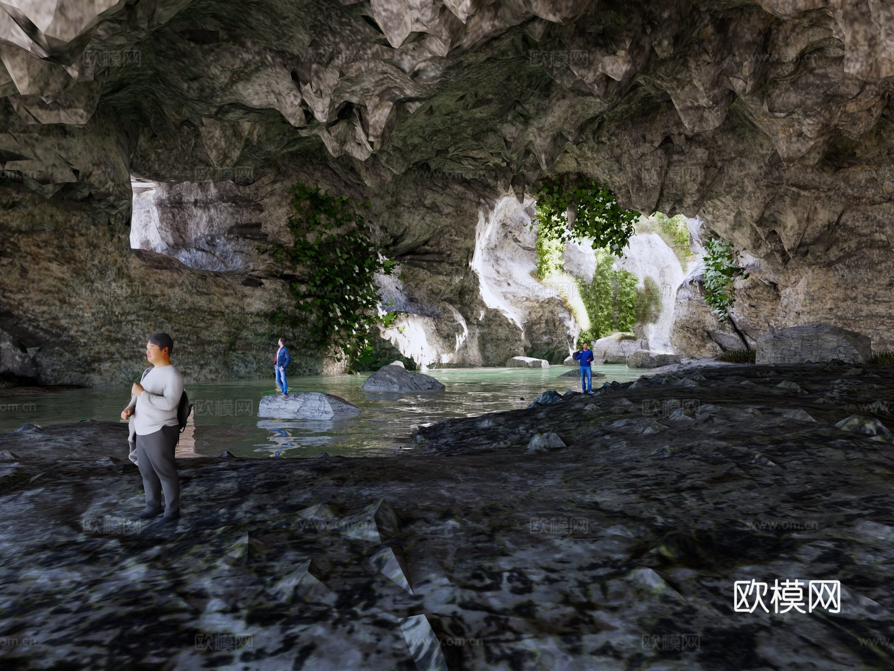 山 山洞 暗河 水 洞口su模型下载（渲染图2）