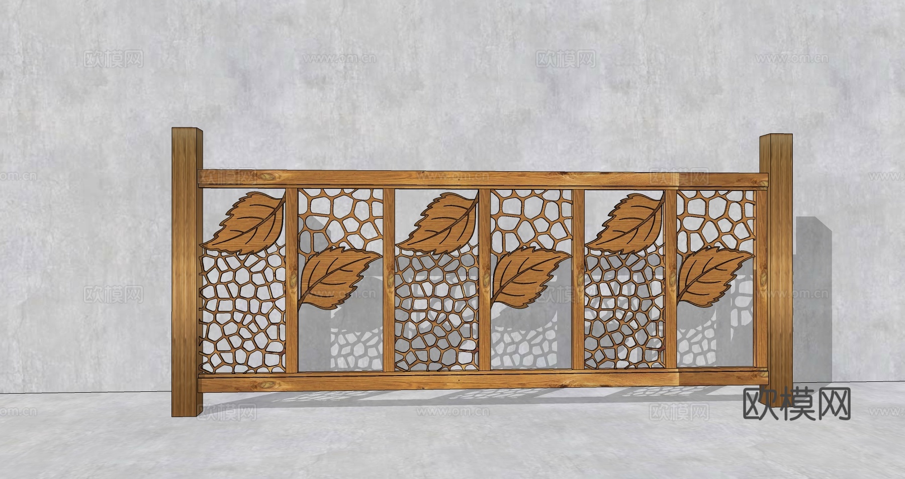 现代自然木质栏杆生态植物树叶围栏树枝原木镂空树叶护栏su模型