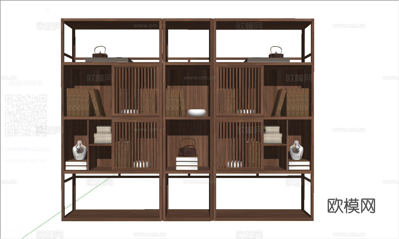 新中式书架su模型