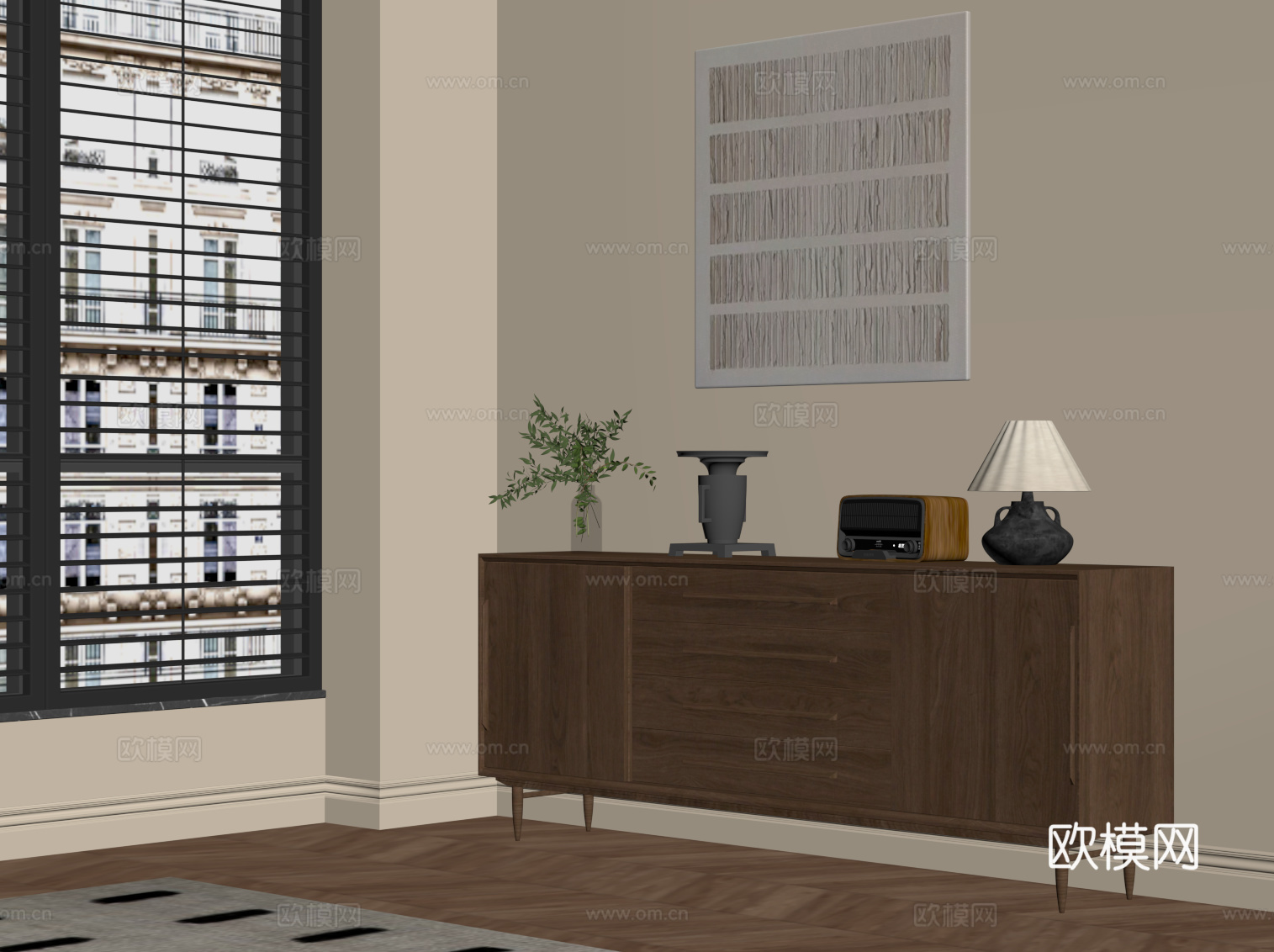 中古风玄关柜 端景柜su模型