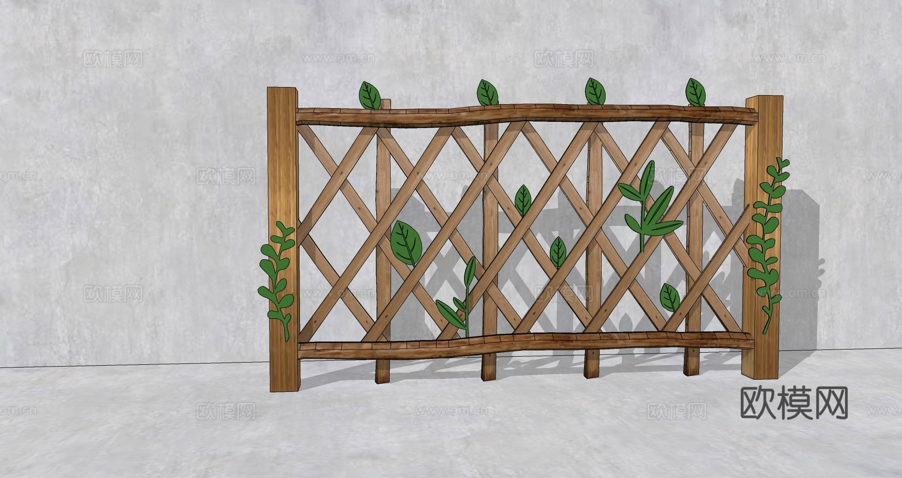 现代自然木质栏杆生态植物树叶围栏树枝原木镂空树叶护栏su模型
