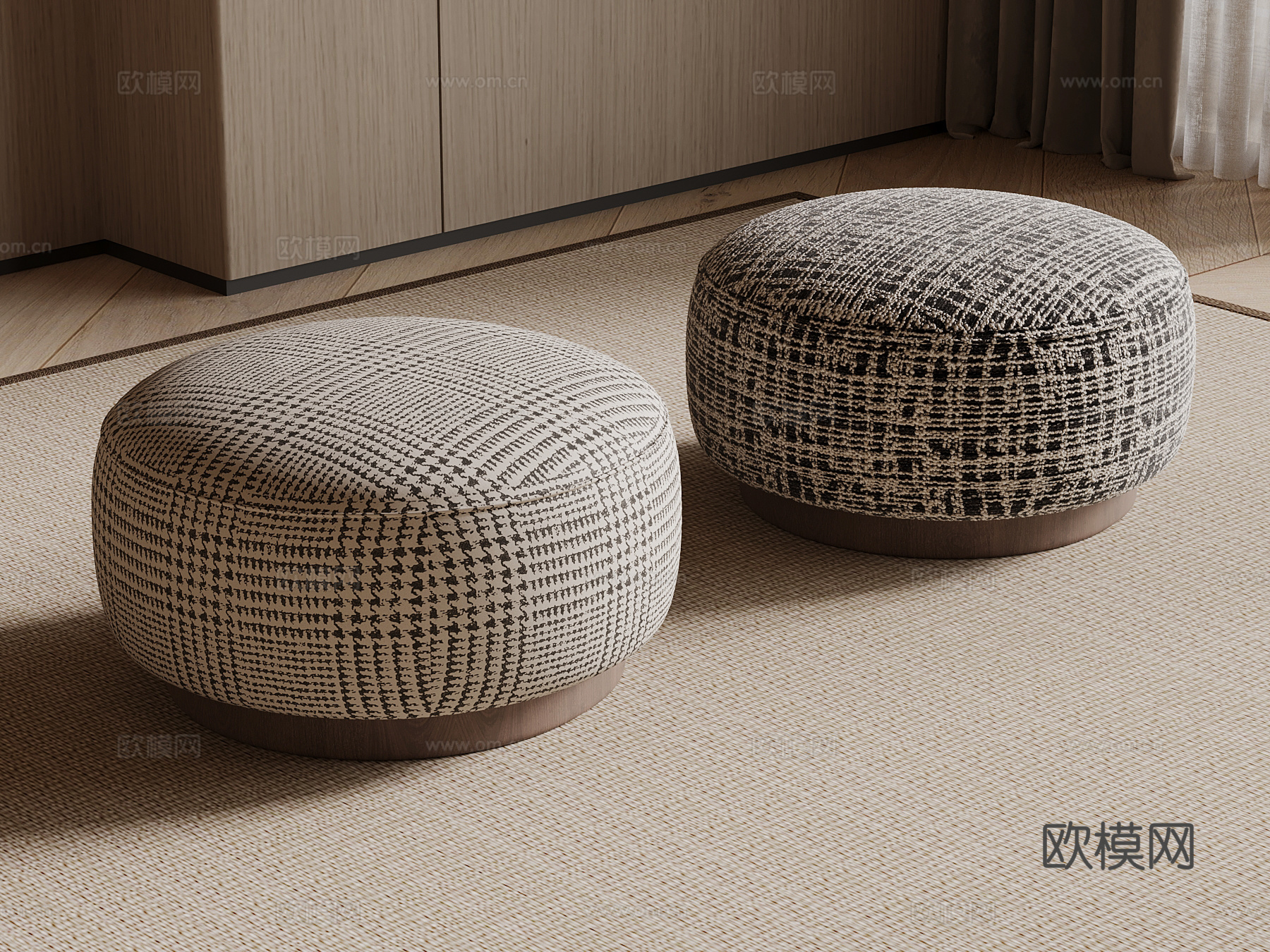 现代中古风沙发凳 布艺换鞋凳su模型