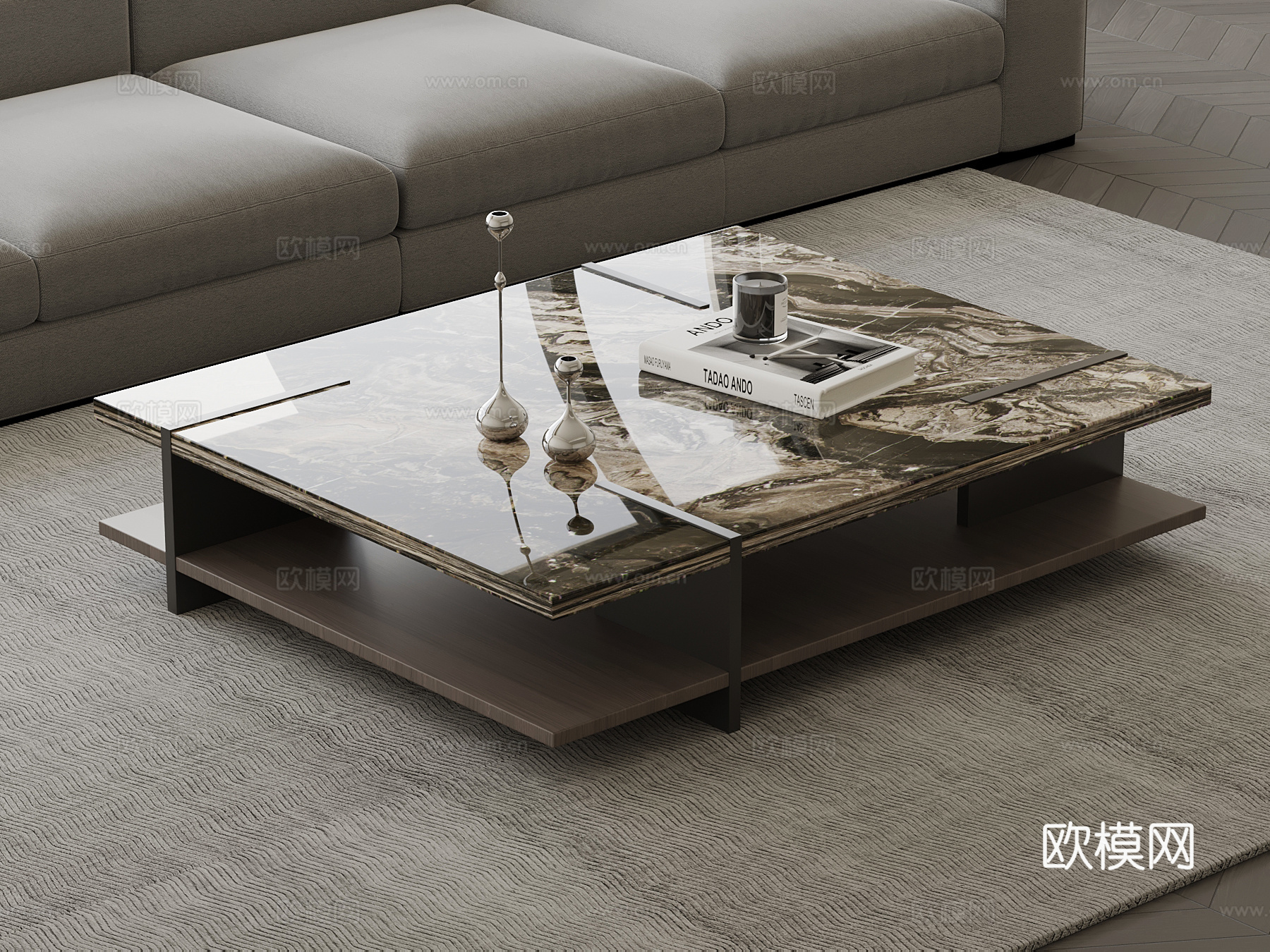 现代意式茶几 大理石方形茶几su模型