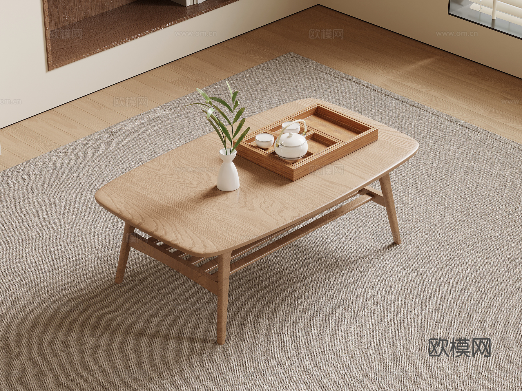 侘寂风茶几 实木茶几su模型