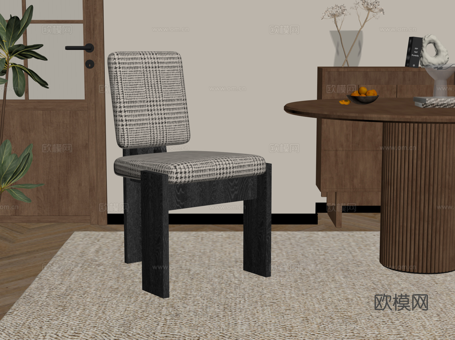 现代中古风餐椅 休闲椅su模型