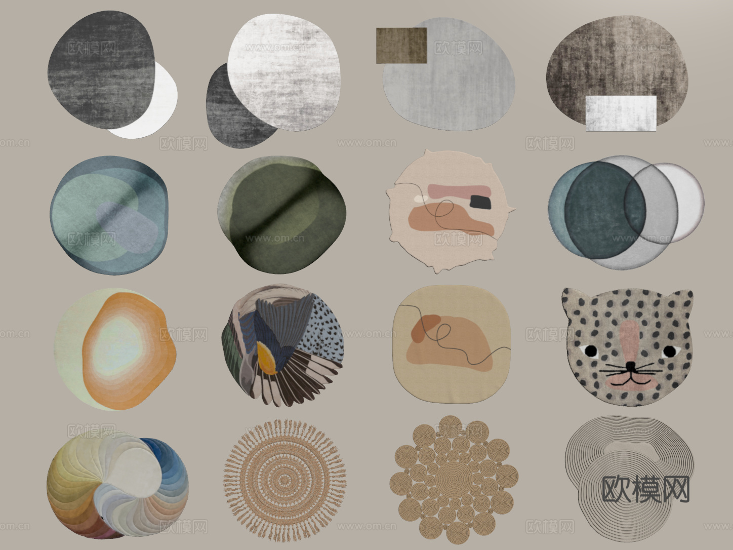 现代圆形地毯 异形地毯 毛绒地毯 布艺地毯 儿童地毯su模型