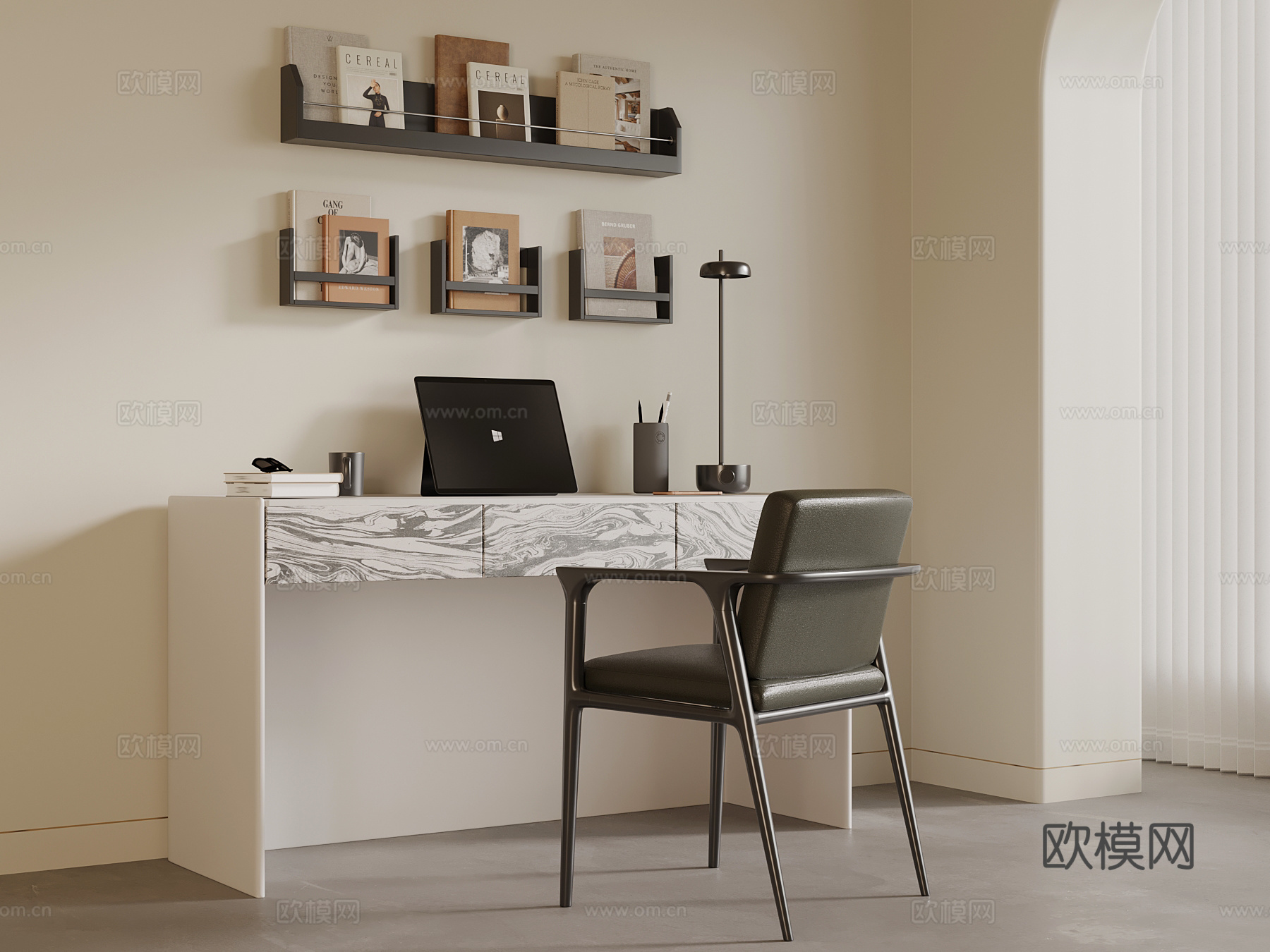 现代书桌椅 书架su模型