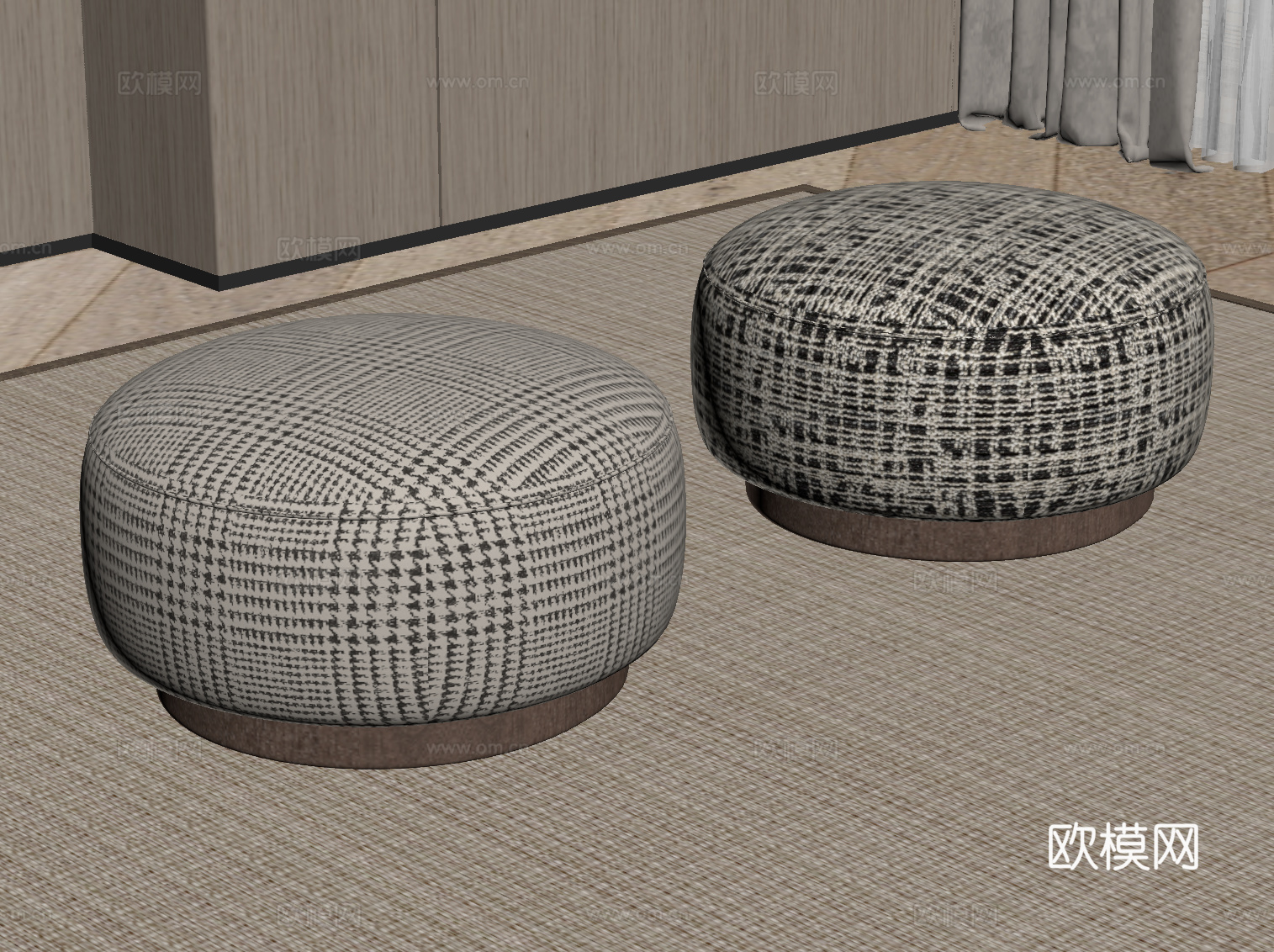 现代中古风沙发凳 布艺换鞋凳su模型