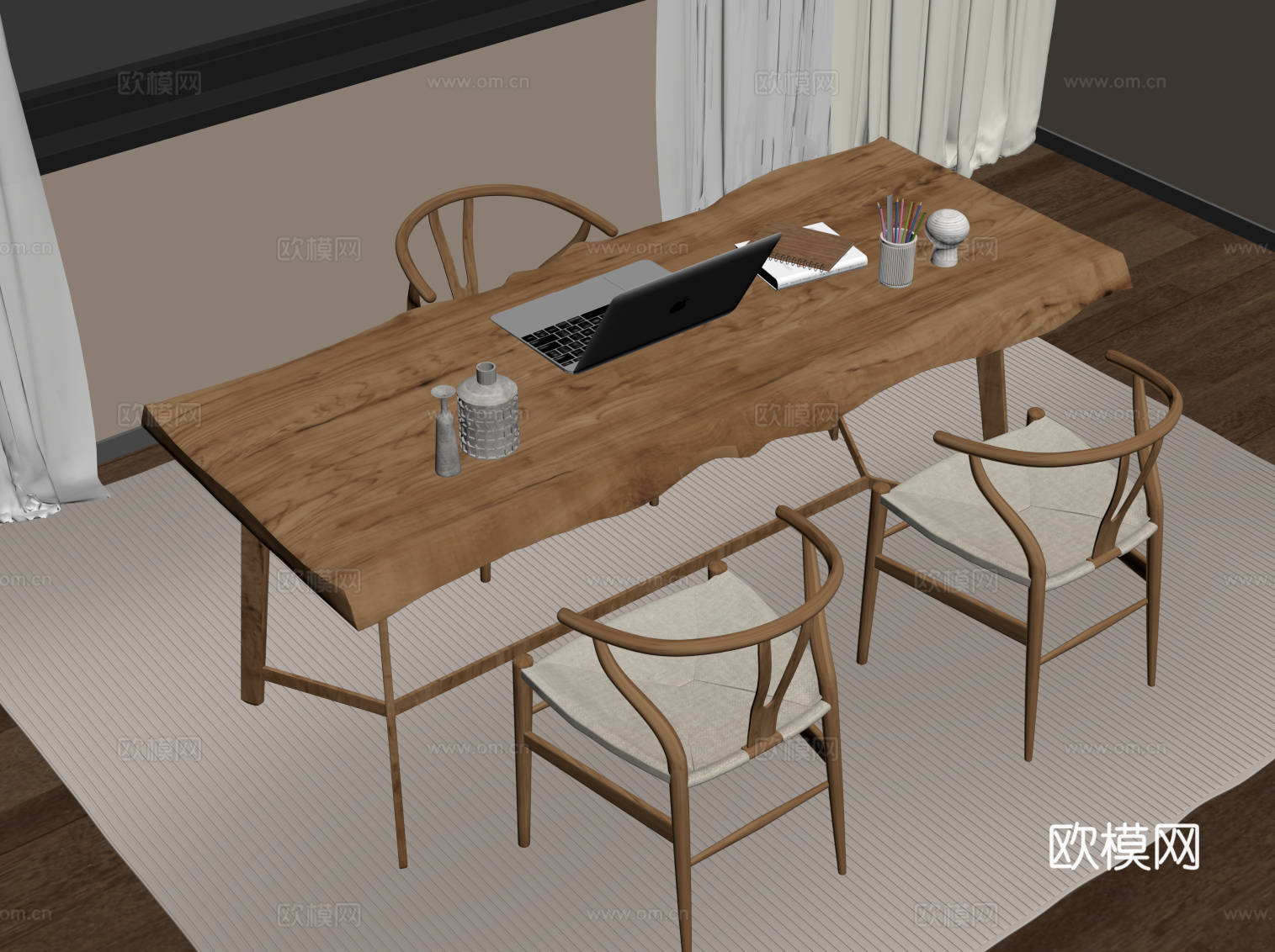 侘寂风书桌椅su模型