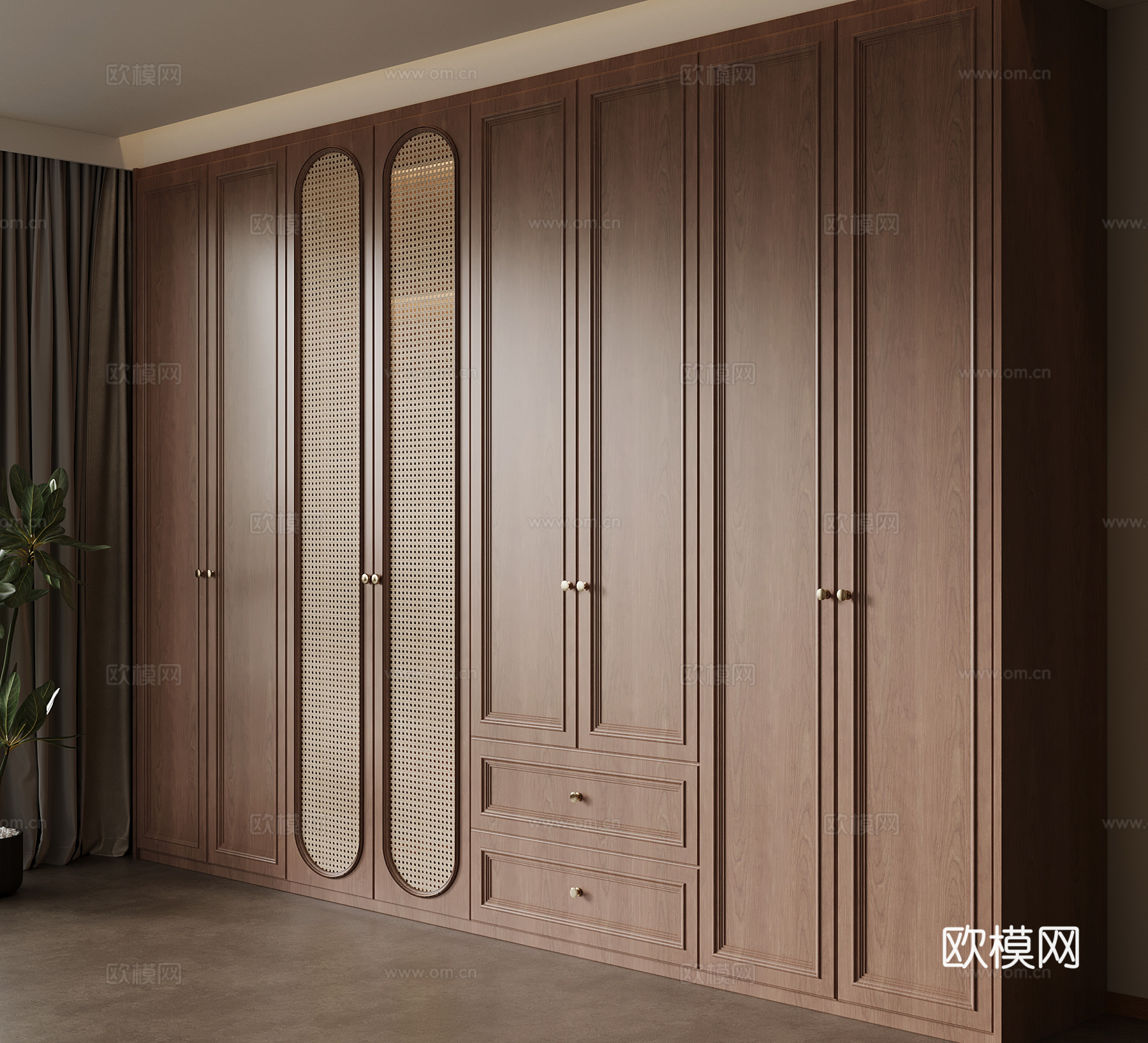 中古风衣柜 实木成品衣柜su模型