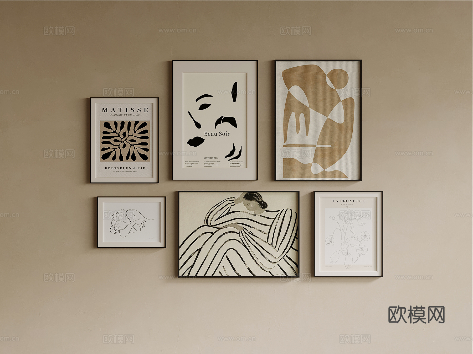 现代简约挂画 装饰画组合su模型