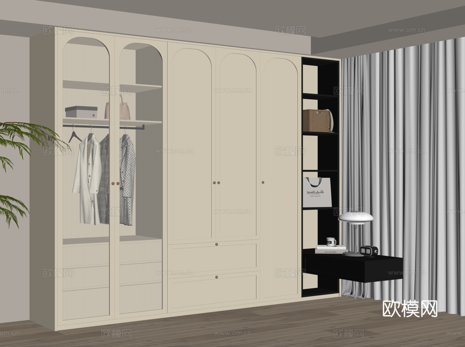 法式奶油风衣柜su模型