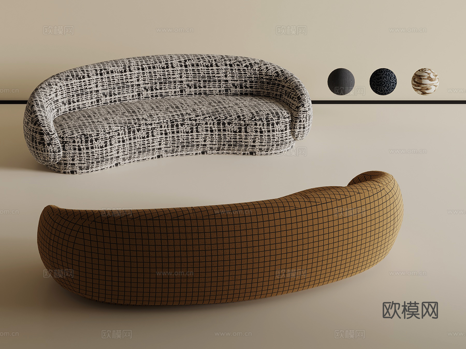 现代布艺沙发 双人沙发su模型