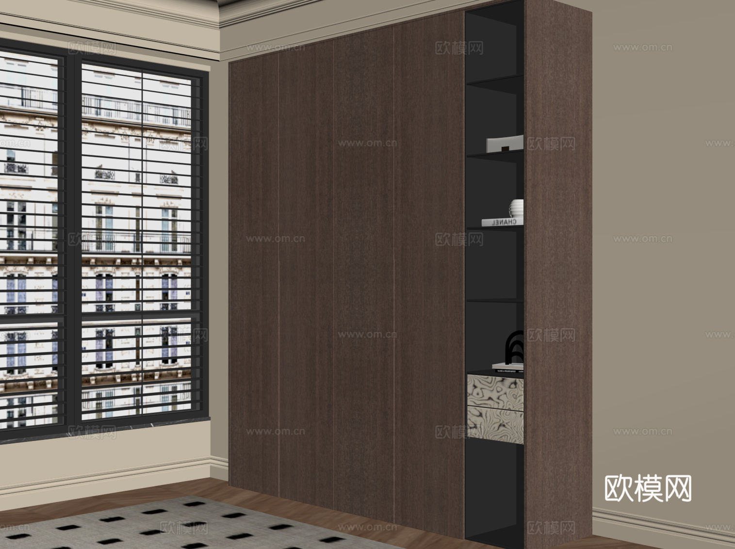 现代中古风衣柜su模型